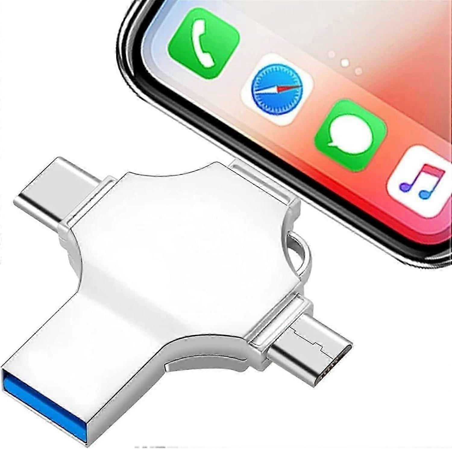 128GB 4 in 1 USB Flash Drive, USB 3.0 Memory Stick High Speed USB Drive for iPhone/IPad/Computer/Laptop/Android