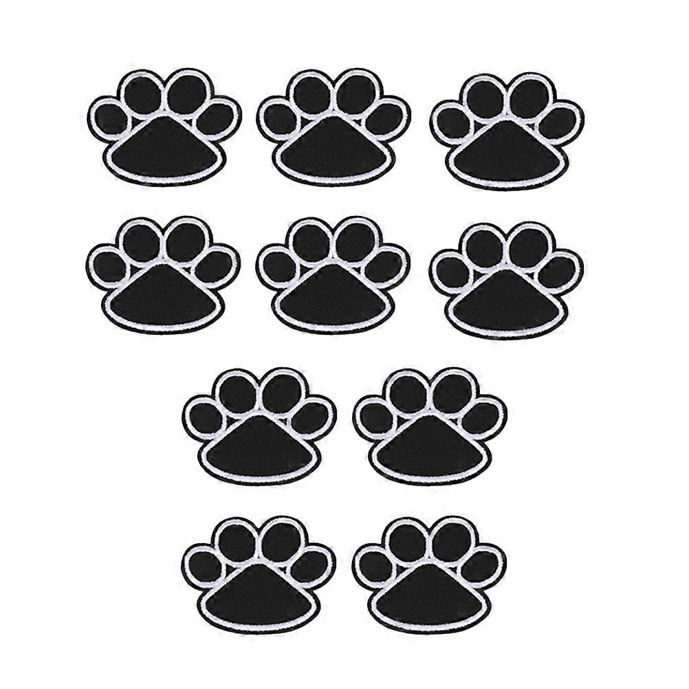 Embroidered Patches For Clothing 10Pcs Dog Paw Iron On Appliques For Fashion Design And DIY Projects In Black Color With Decorative Function