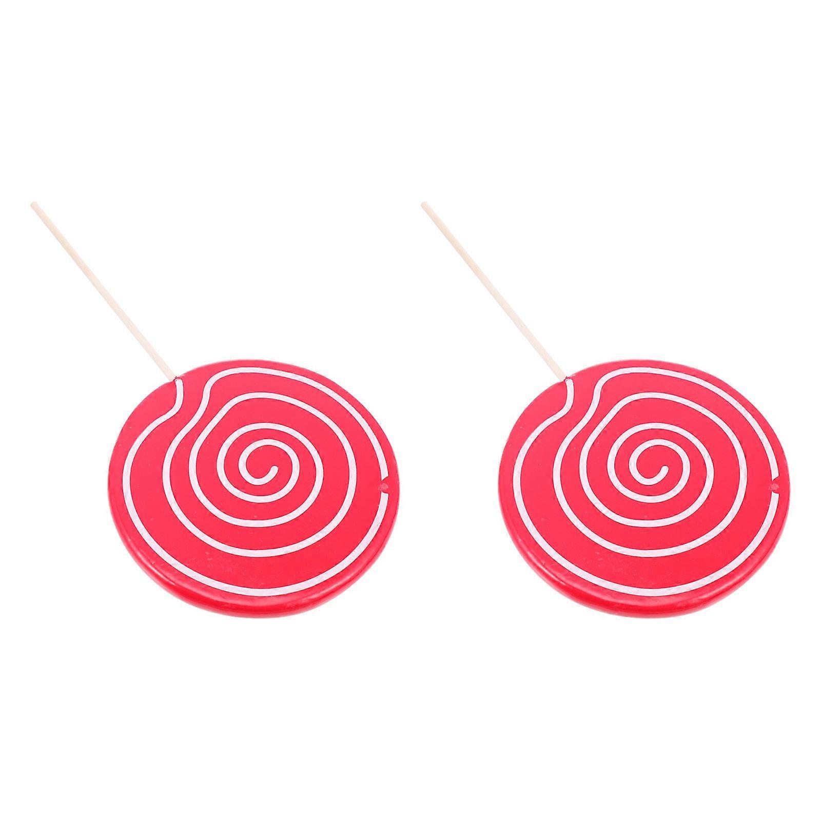Simulation Lollipop Props 2Pcs Red Wooden Rounded Lollipop Prop for Unfadeable Decor