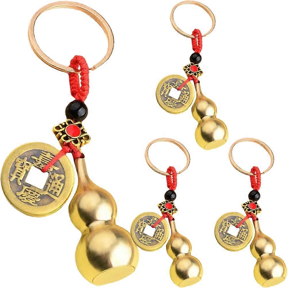 4pcs Brass Gourd Coin Keychain Wealth Charm with Fortune Coins Pendant