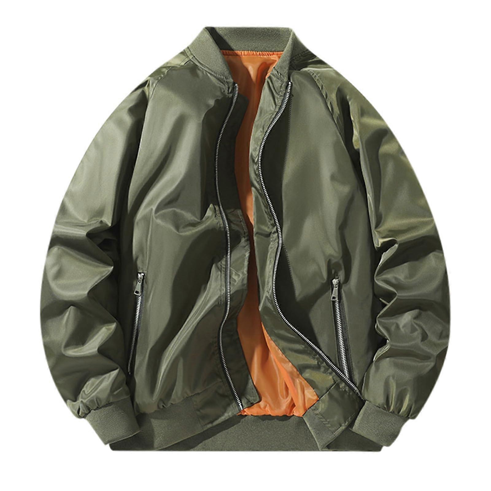 Bomber Jacket Men Waterproof Lightweight Blouson Windproof Flight Jacket for Fall Winter Size XL Green