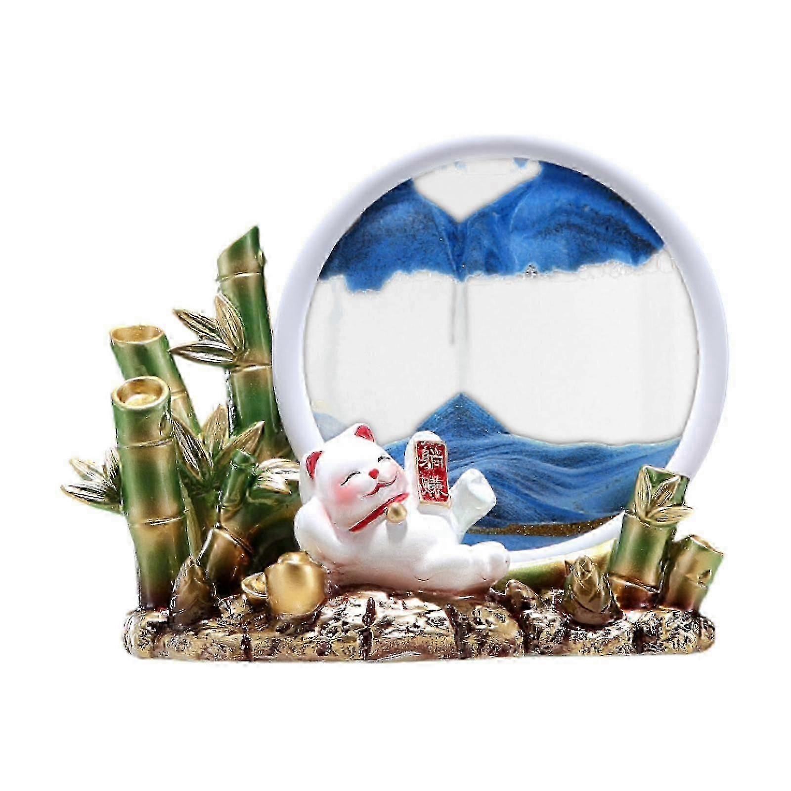 Flowing Sand Painting with Bamboo Statue 26.5x10.5x21cm Dynamic Sand Tabletop Decoration for Relaxing Multipurpose Decorative