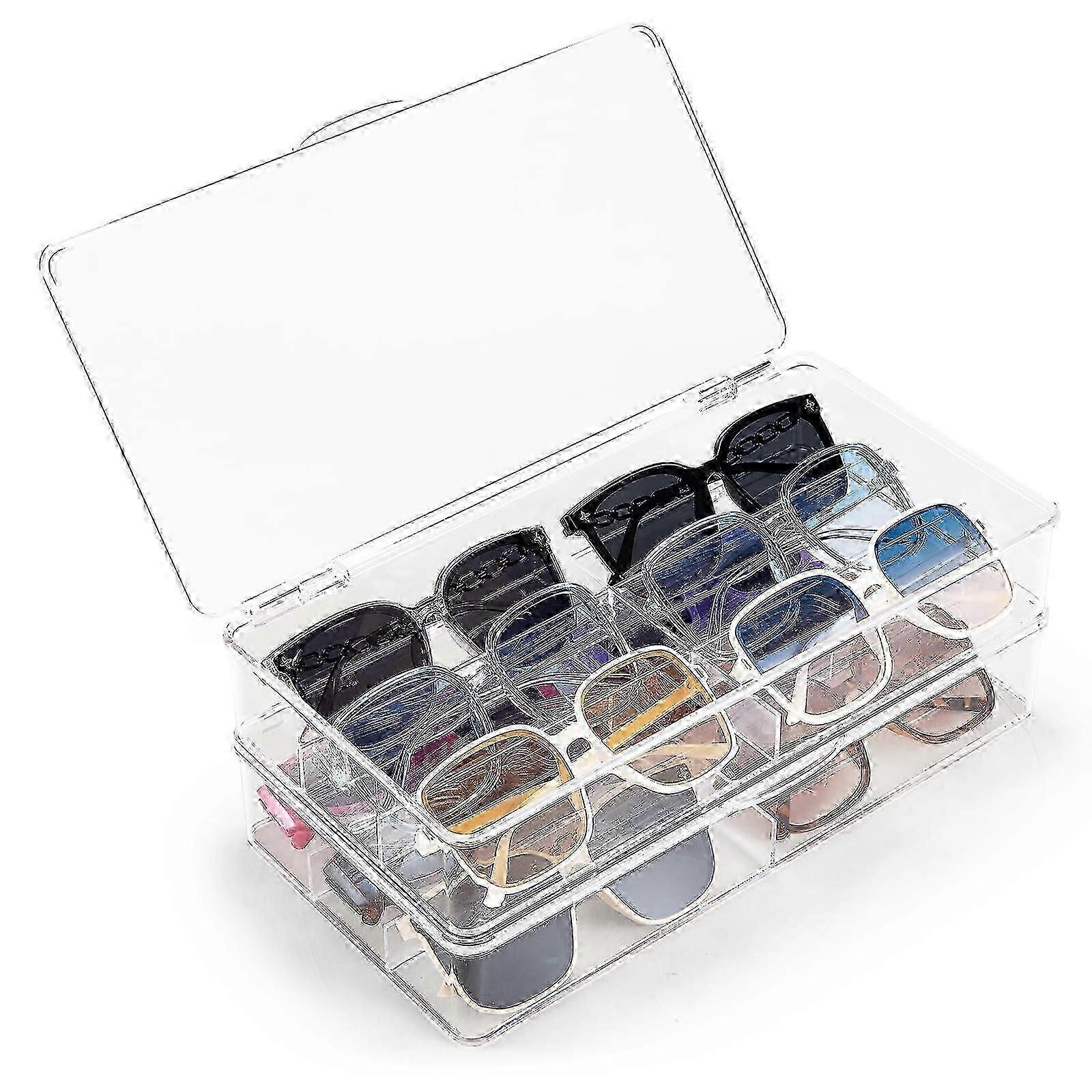Acrylic Sunglasses Storage Box with Lid, Stackable Design, 2-Pack