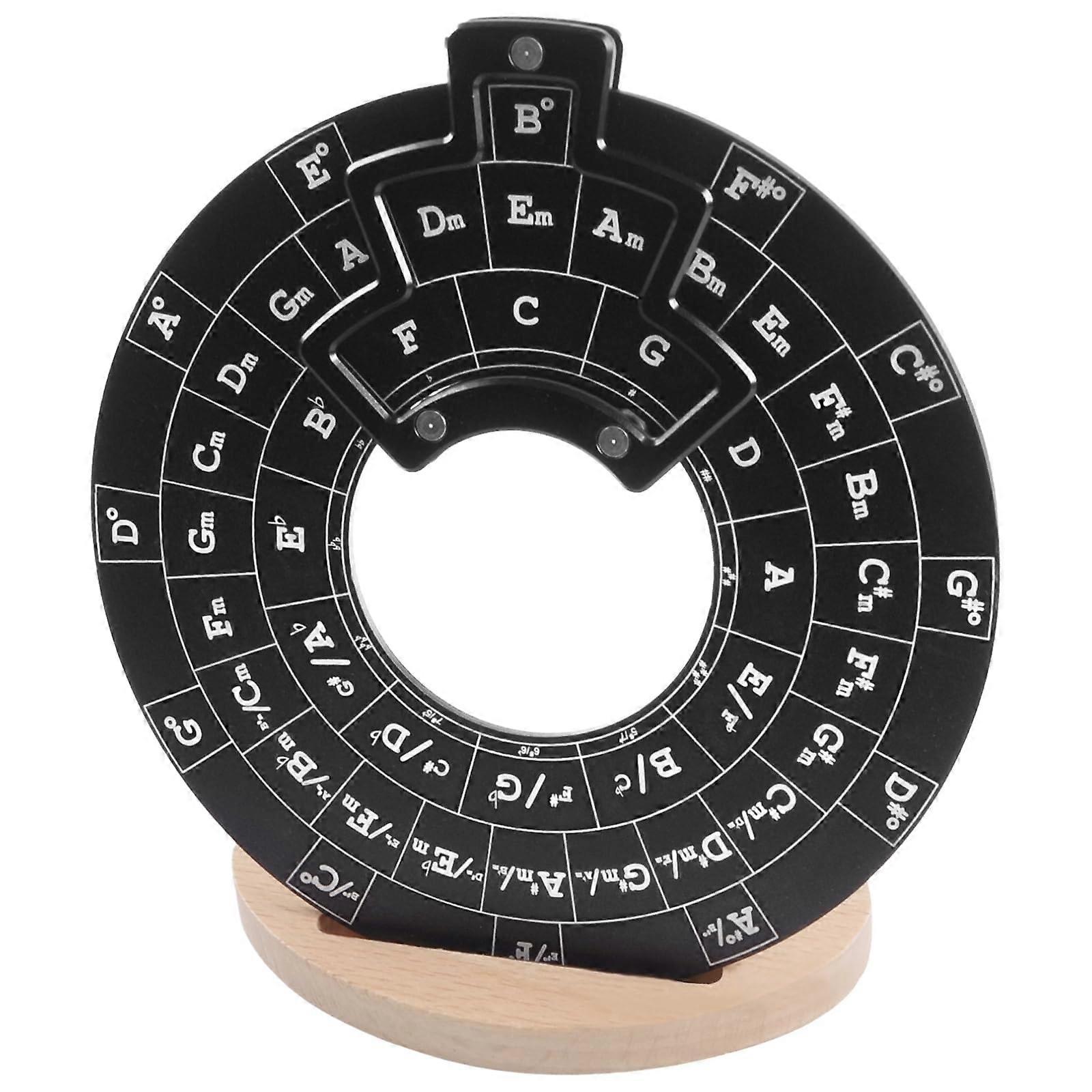 Circle of Fifths Music Theory Wheel with Guitar Chord Chart, Wooden Base, Music Practice Tool for Musicians