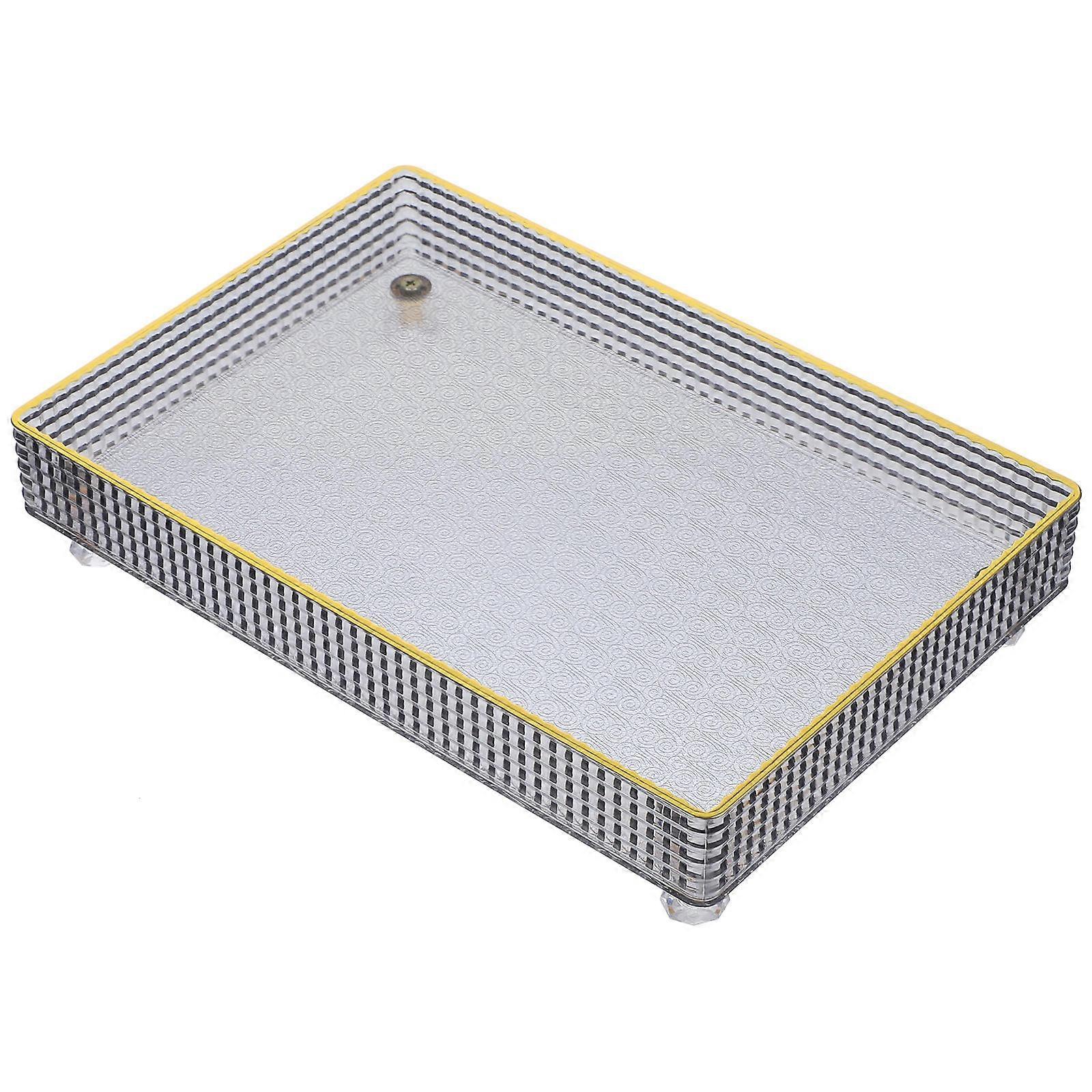 Grey Material Rectangular Snack Plate for Storage Use with Gold Trim 7.5 Inches