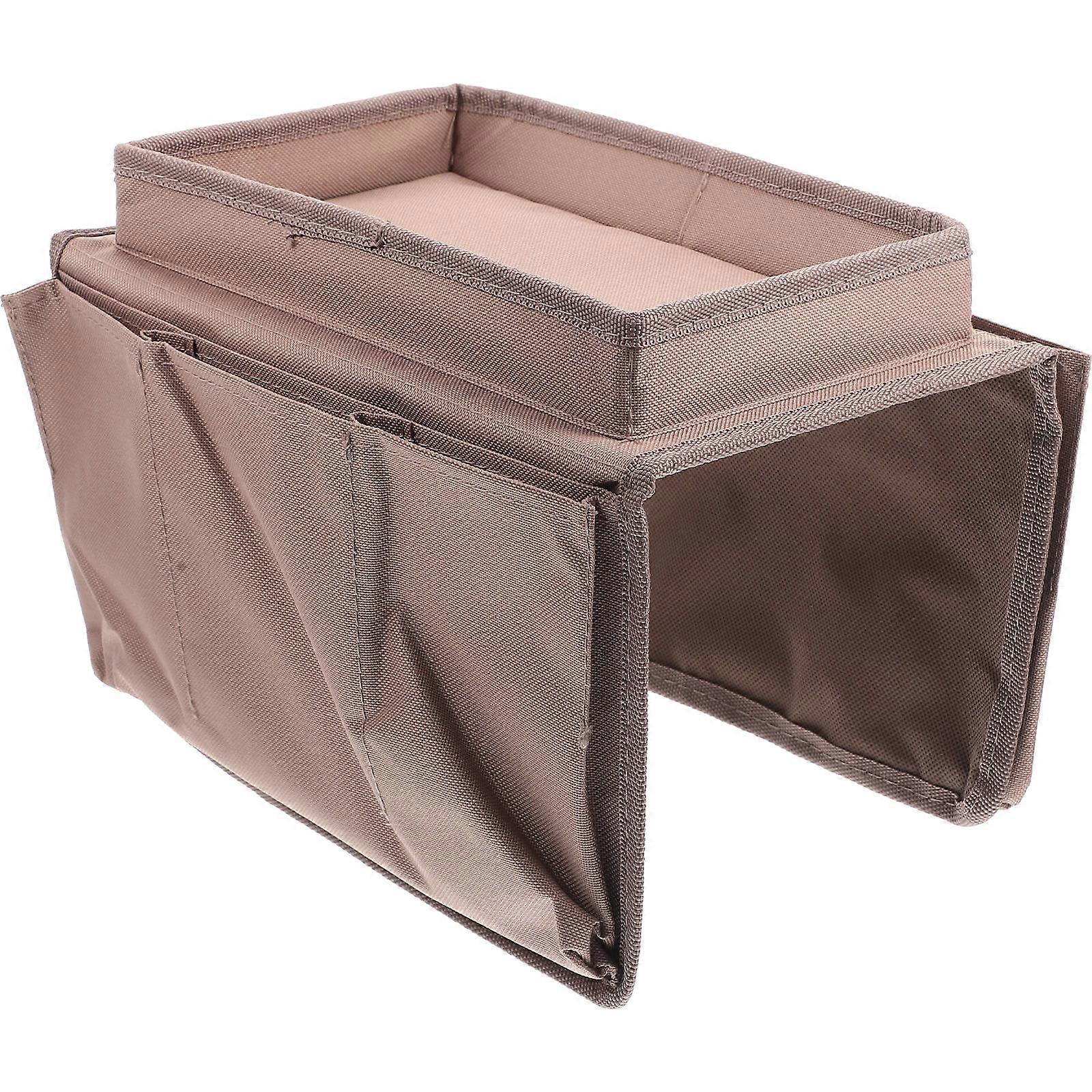 Sofa Armrest Organizer Storage Bag with Pockets for Remotes, Phones, and Accessories – and Stable Design for Home Use – Camel Color