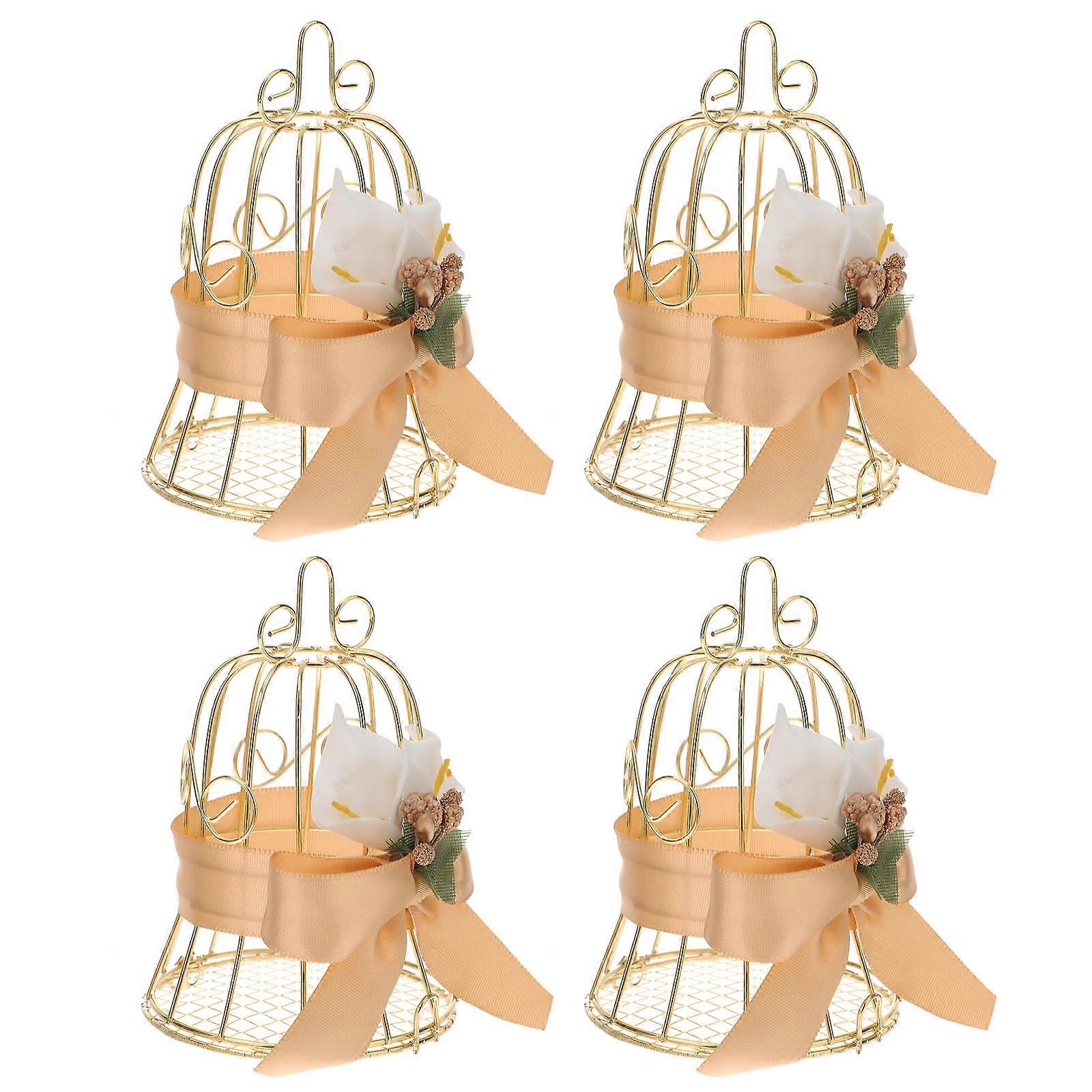 Beautiful 4 Pcs Candy Storage Boxes In Elegant Birdcage Shape Suitable For Home And Wedding Use With Durable Craftsmanship