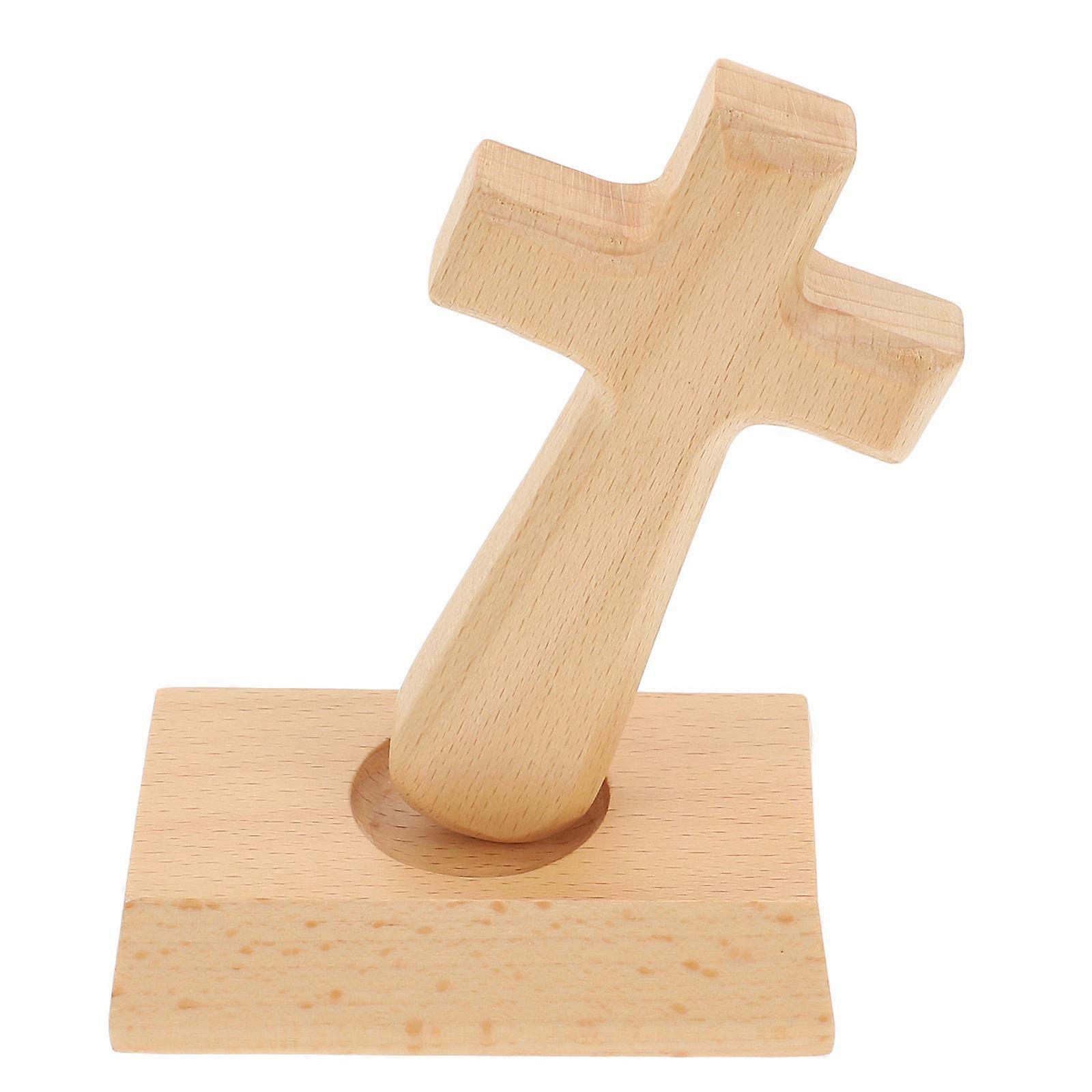 1 Set of Wooden Cross Ornament Decorative Art Craft Standing Desk Adornment