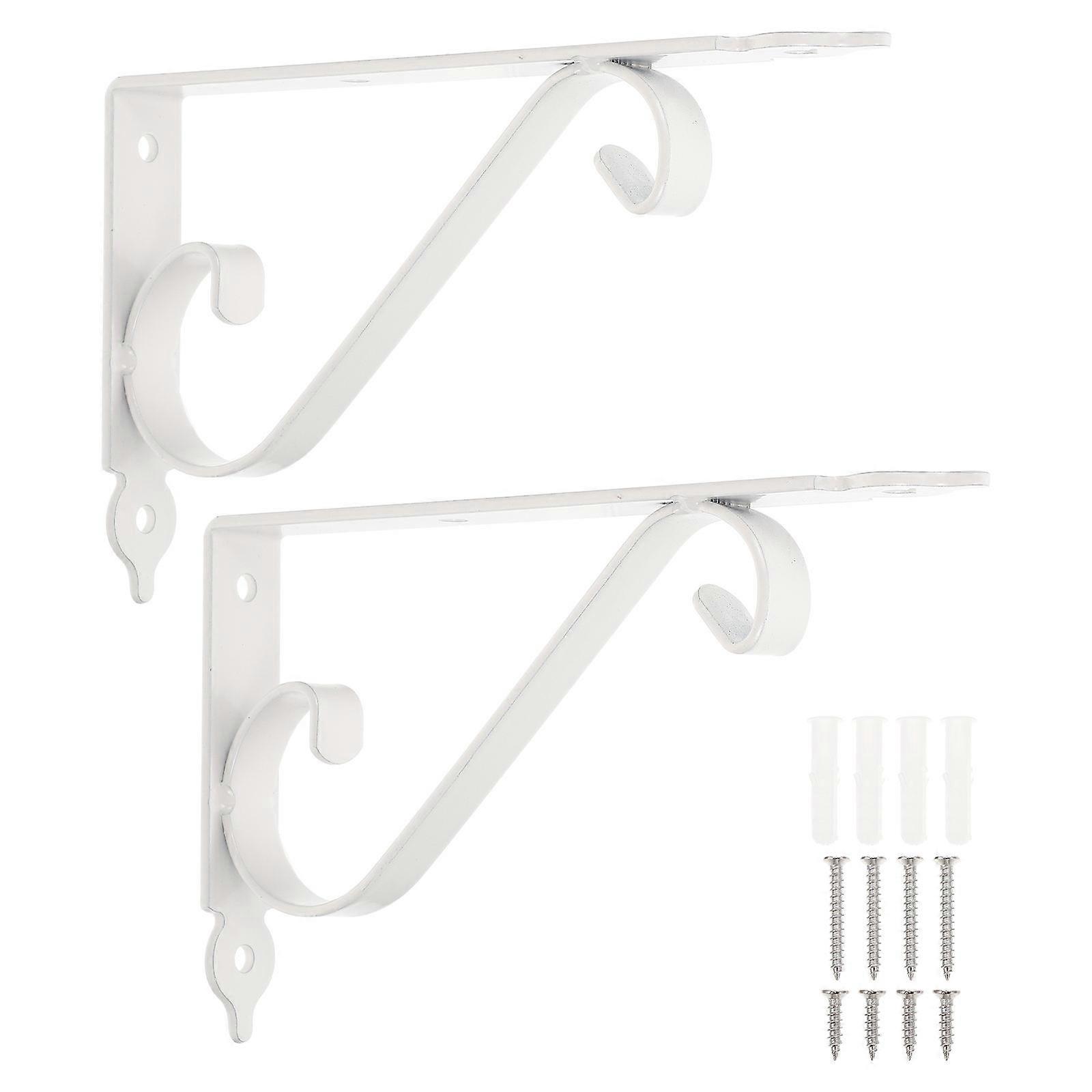 White Iron Shelf Brackets for Home Use with Heavy Duty Load Capacity and Simple Installation 2 Sets