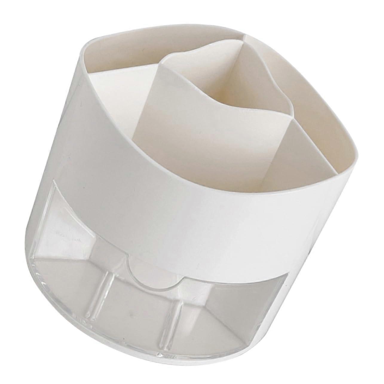 Desk Organizer with Rotating Pen Holder and Storage Shelf for Office Supplies, PP White