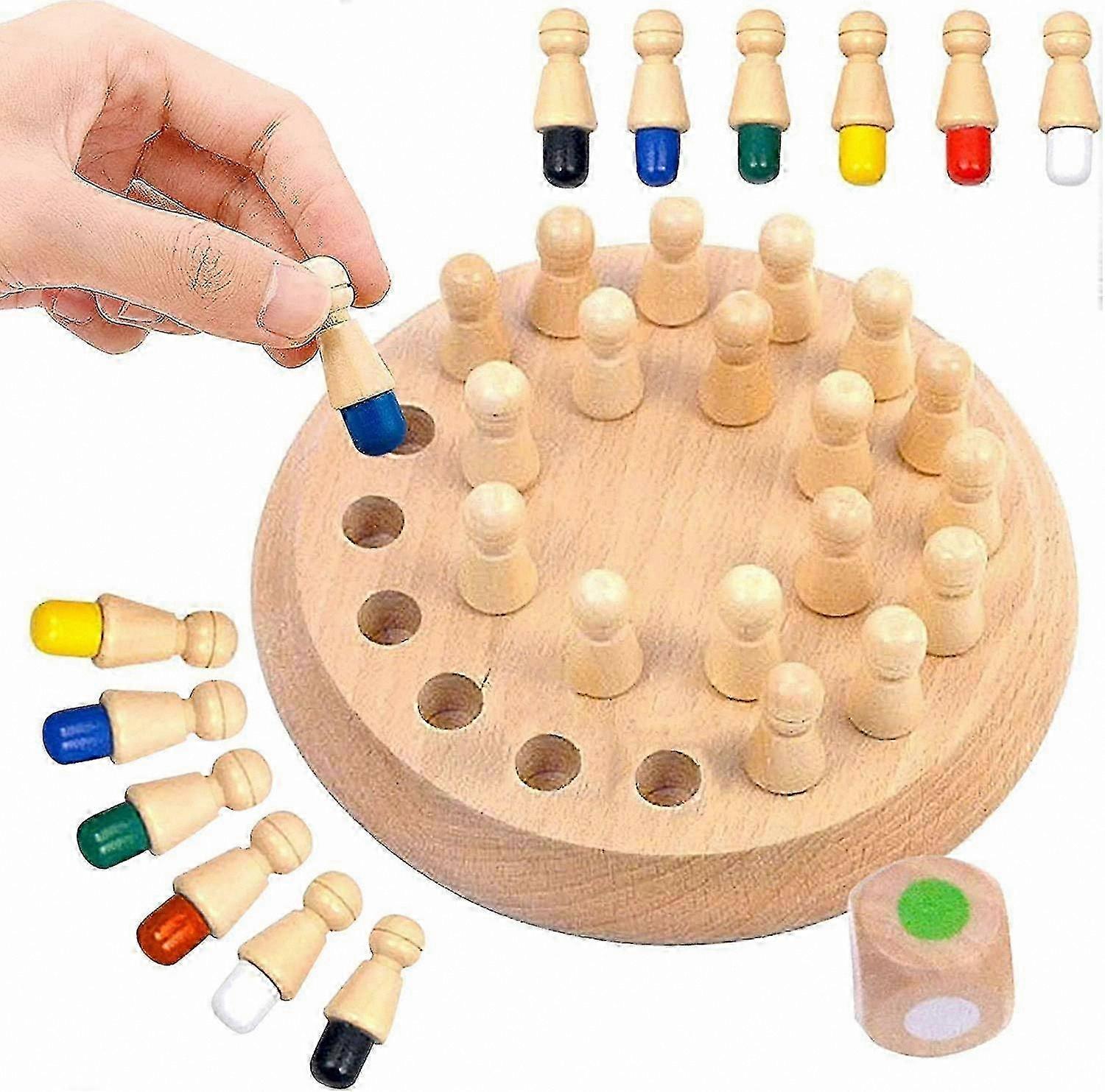 Wooden Memory Match Chess Game - Portable Brain Teaser Puzzle Toy for Kids and Adults