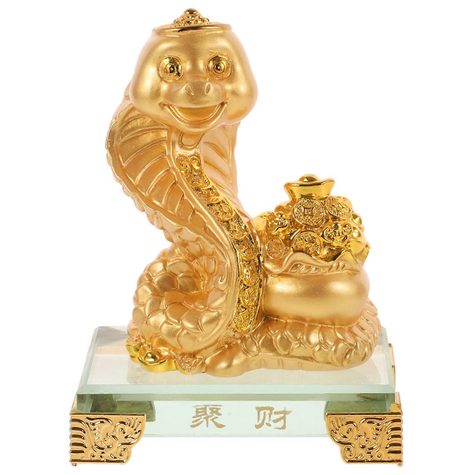 Mini Snake Figurine Ornament Snake Shaped Tabletop Decor With Chinese Style Golden Alloy And Crystal 1Set