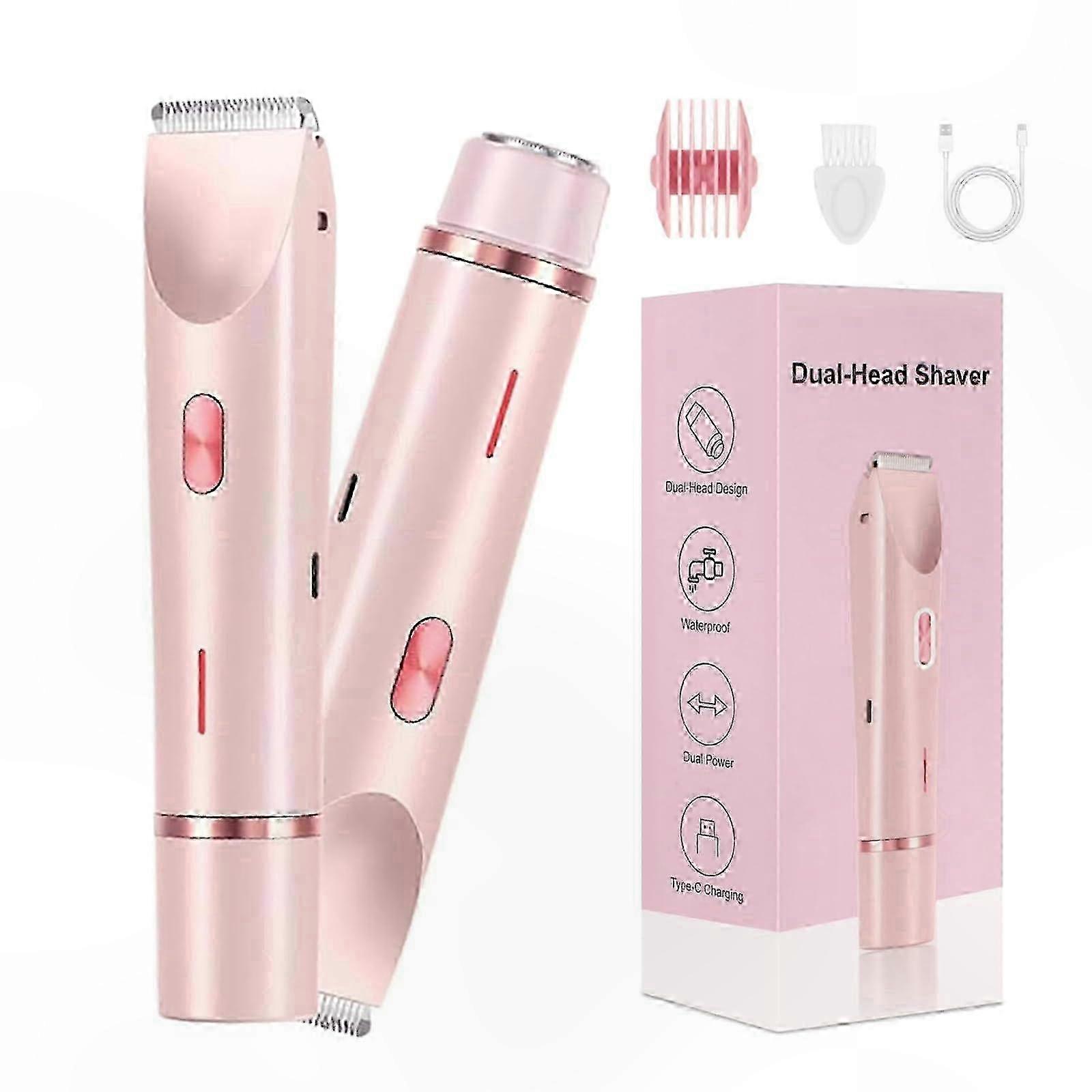 ماكينة حلاقة بيكيني جافة برأس مزدوج للنساء، ماكينة حلاقة كهربائية 2 في 1، وردي