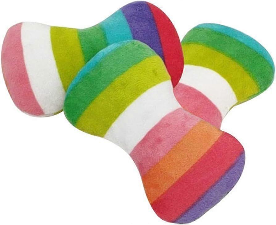 Dog Plush Vocal Toy 2-Pack Colorful Rainbow Bone-Shape Chewing Toy For Dogs Squeaky Plush Toy