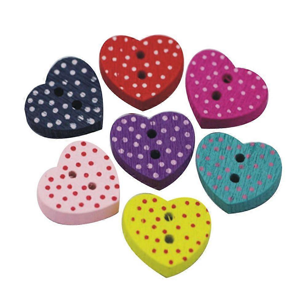 100pcs Wooden Heart Buttons Dotted Heart Buttons DIY Craft Buttons Creative Wood Buttons