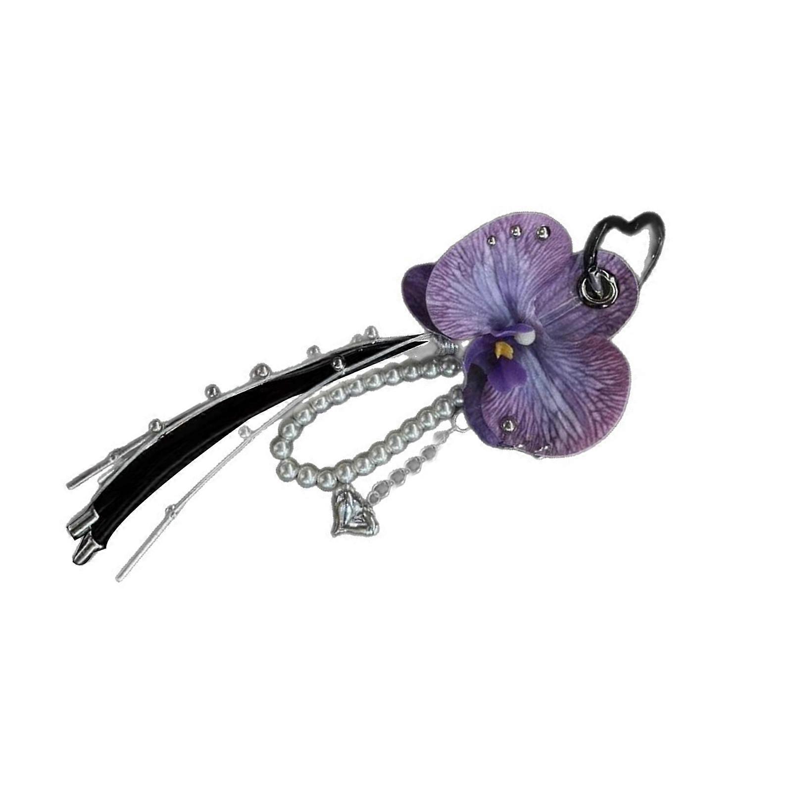 Handcrafted Phalaenopsis Keyring With Bead Accent Lightweight Bag Backpak Hanging Ornament For Daily Use  Purple