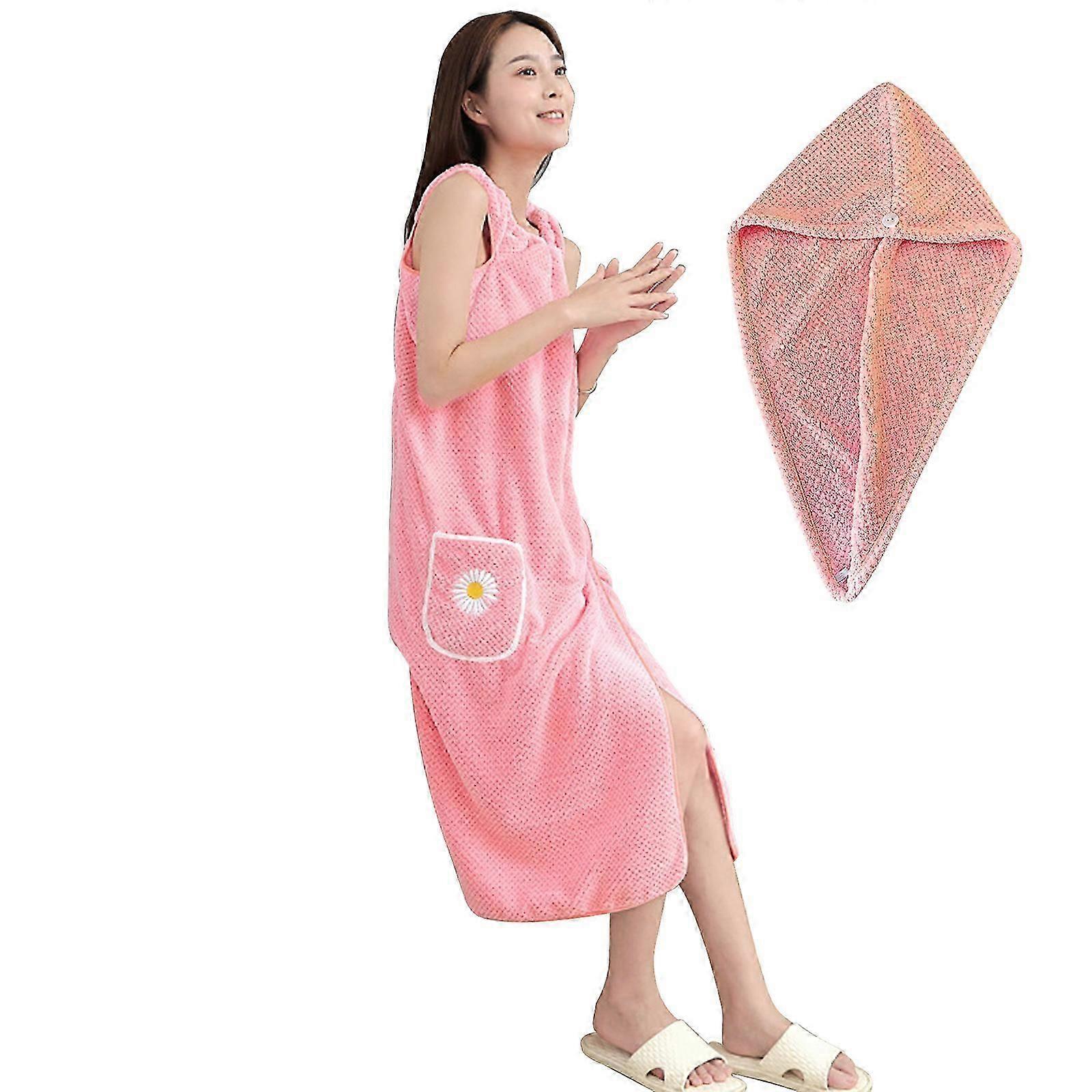 Mulheres Soft Spa Bath Body Wrap Set Toalha Roupão com tampa de secagem de cabelo seco rápido