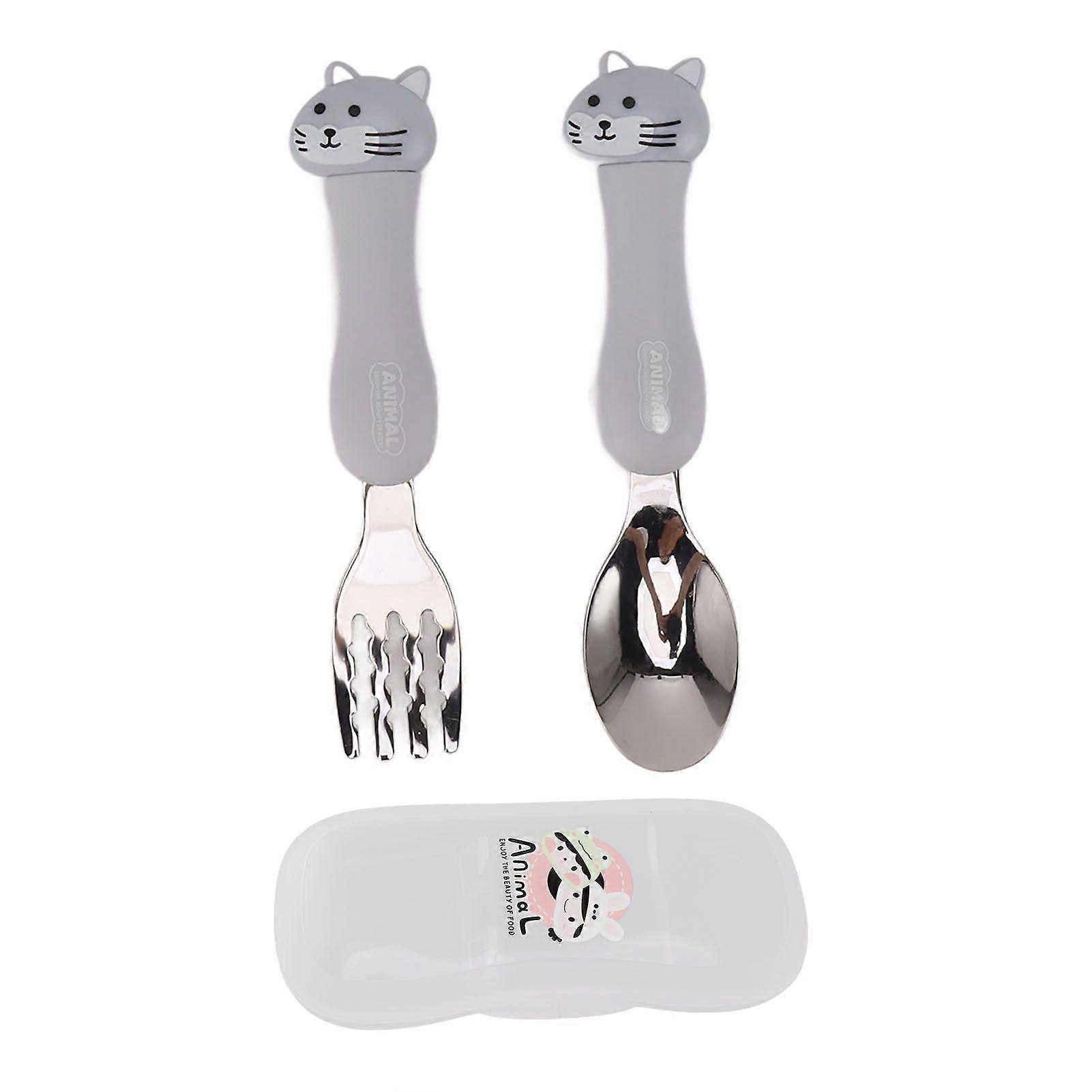 Baby Fork Cute Cartoon Shaped Spoon PP Handle Stainless Steel Tableware for Children Feeding Training Cat