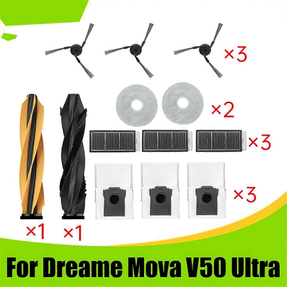 2Pcs Main Roller Vacuum Parts for V50 Ultra Side Brush HEPA Filter Mop Cloth Dust Bag Kit