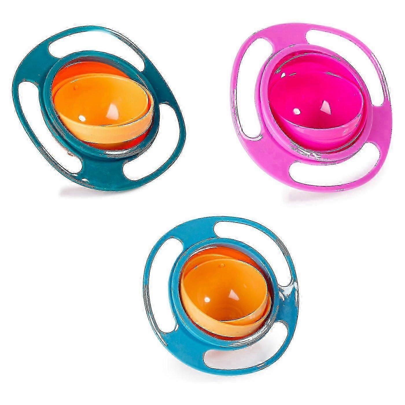 Spill-proof bowl for toddler with 360 rotation and lid - set of 3 colors
