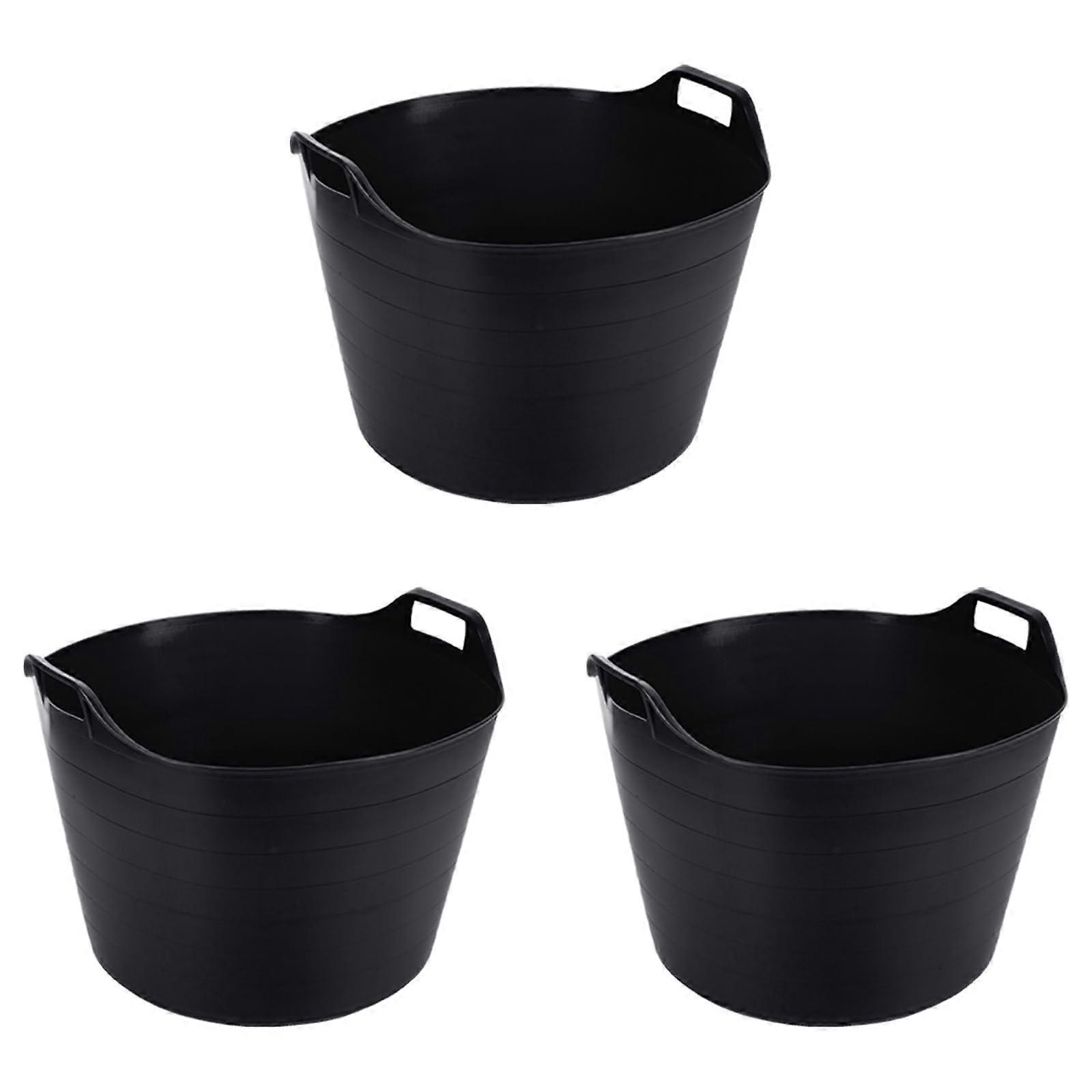 Set Of 3 - Black 75L Heavy-Duty Extra Large Plastic Storage Bucket Home & Garden Rubble Container Horse Feeder
