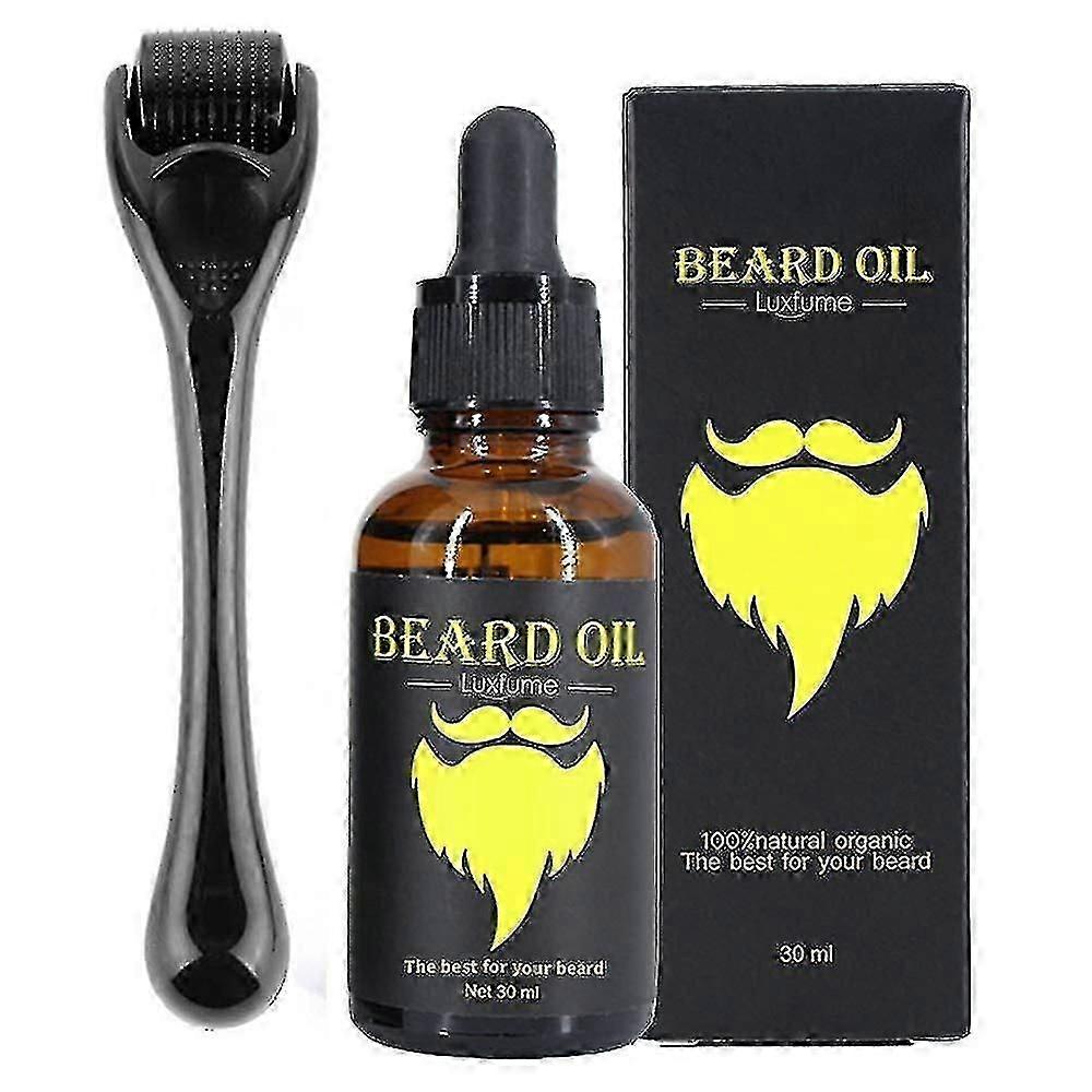 Beard Growth Kit with Derma Roller and Oil for Men, Promotes Thicker Facial Hair Naturally