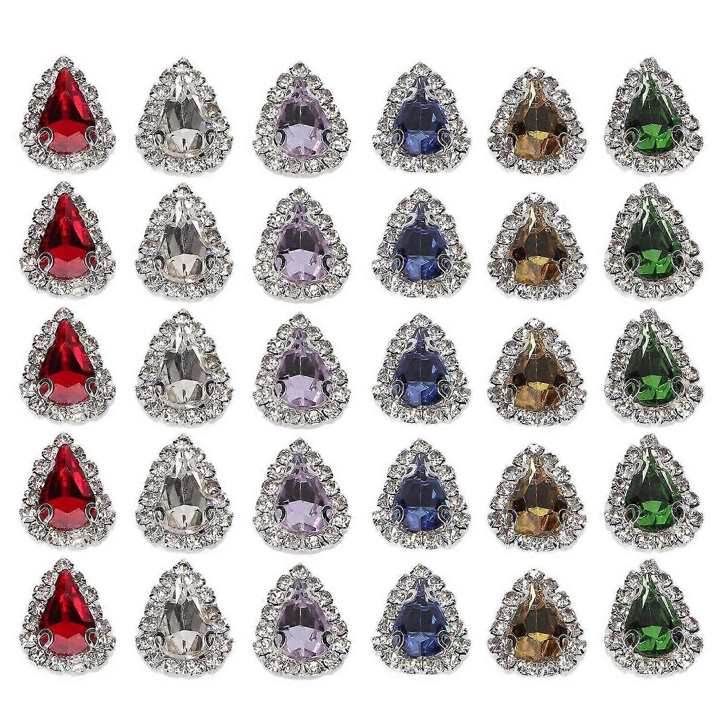 2025 Latest Model 30pcs Sew On Rhinestones 6 Colors DIY Handcraft Glass