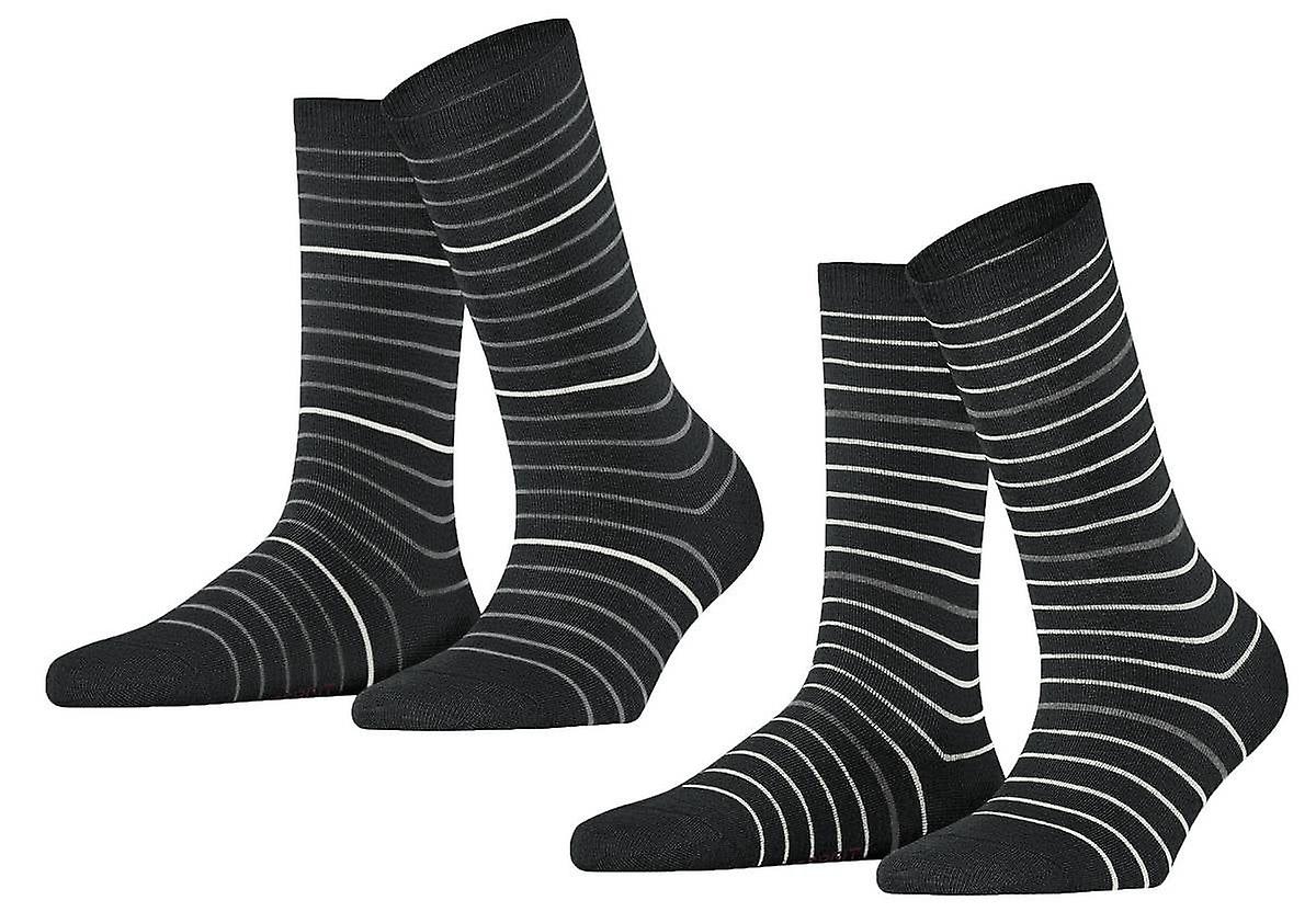 Esprit Fine Stripe 2 Pack Socks - Black