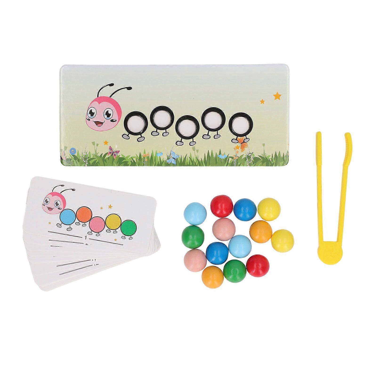 Caterpillar Clip Beads Toy Wooden Worm Caterpillar Pattern Clip Beads Toy for Children Color Sorting Matching Game