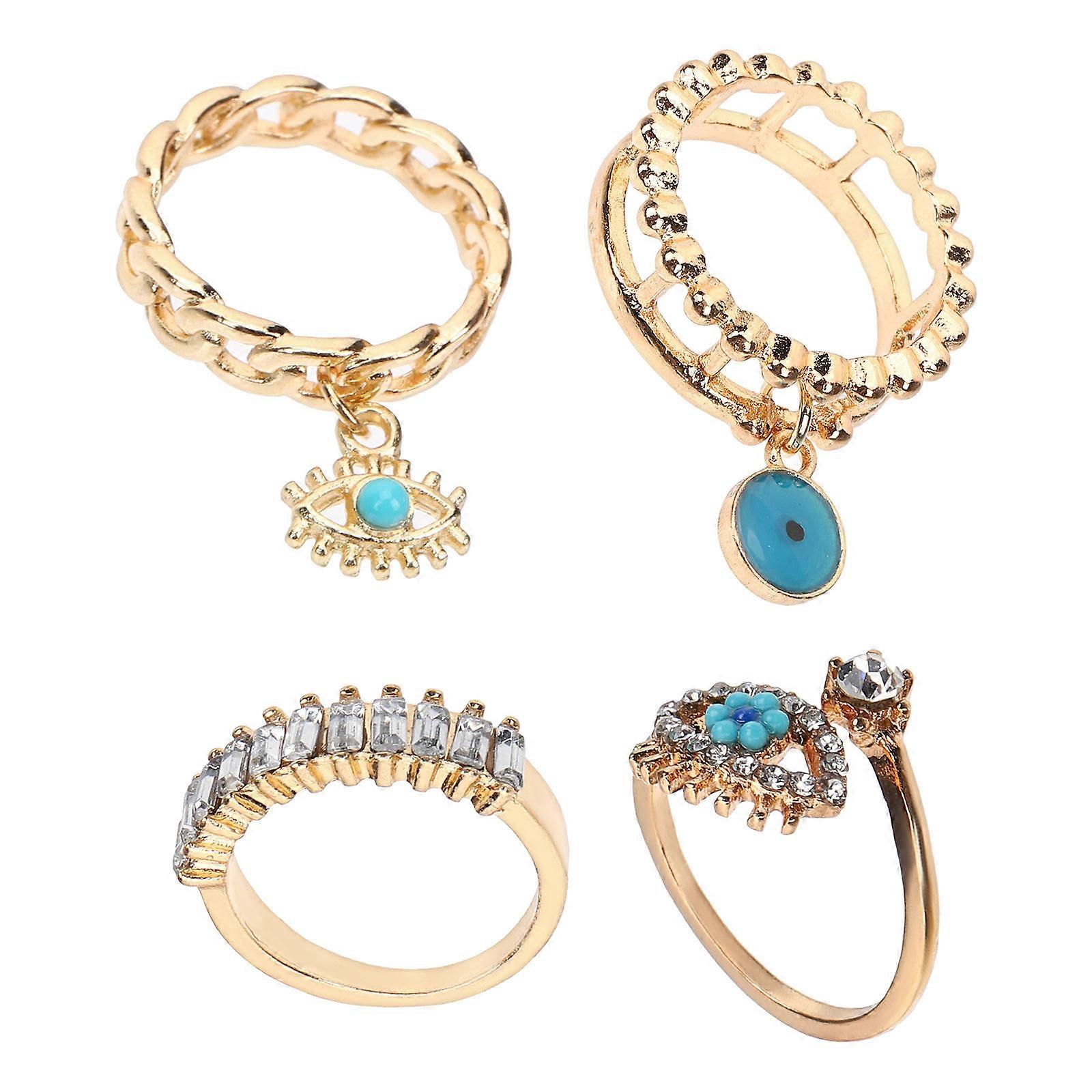 Adjustable Punk Ring for Women Rhinestone Evil Eye Ring 16Pcs