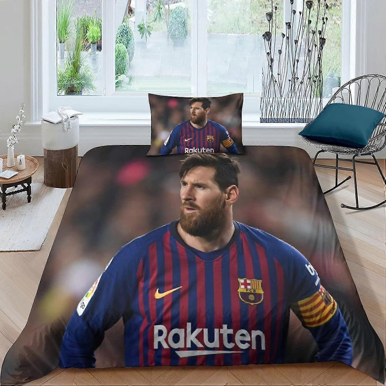 PIN1196 Leo Messi 3D Comforter Cover Set for Kids Boys Duvet Cover 3 Piece Set Youth Teens Bedding Quilt with Zipper Closure Soft Microfiber Single140