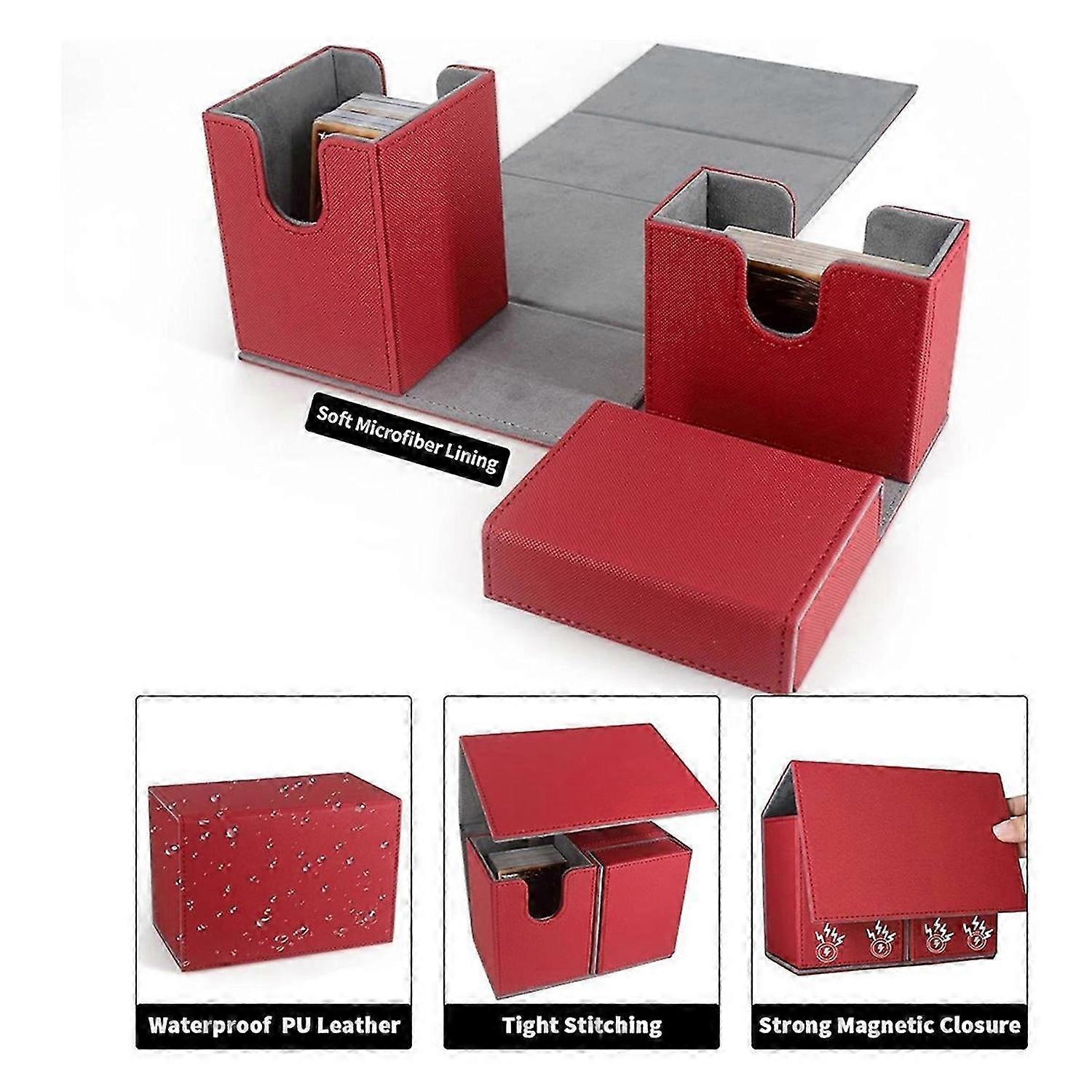 Card Deck Box, Premium Card Box with Flip Dice Tray , Card Deck Case Storage Box for Sports Playing Game Cards Red