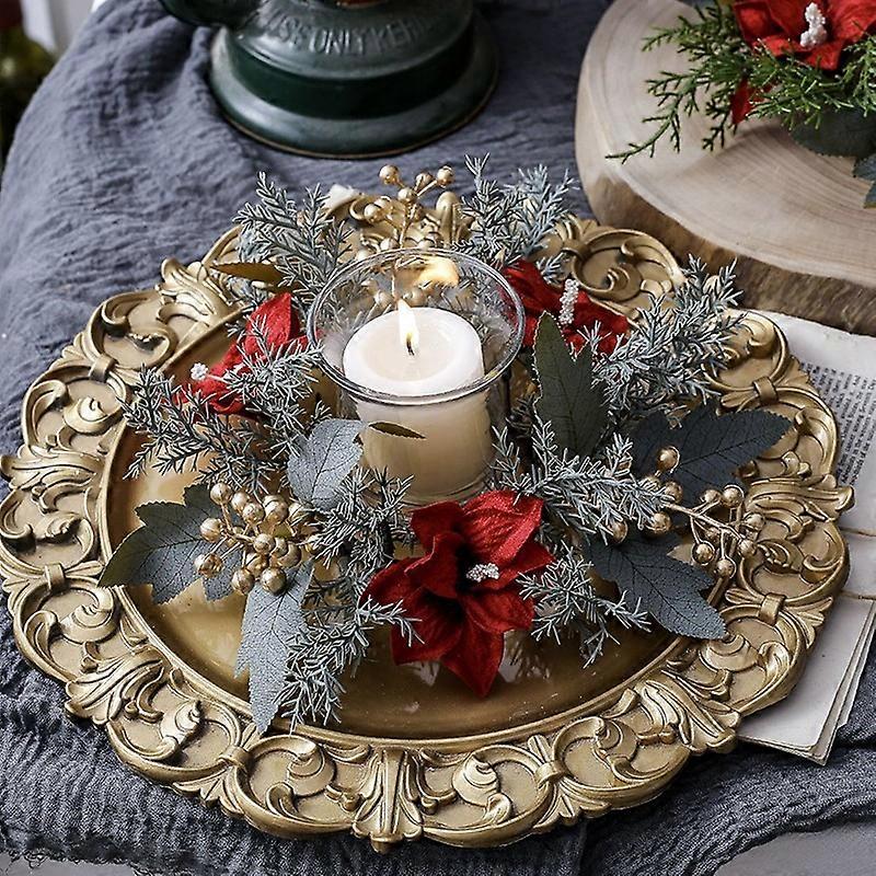 Christmas stick Wreath Artificial Flowers Ring Xmas New Year Table Decoration Holder Garland