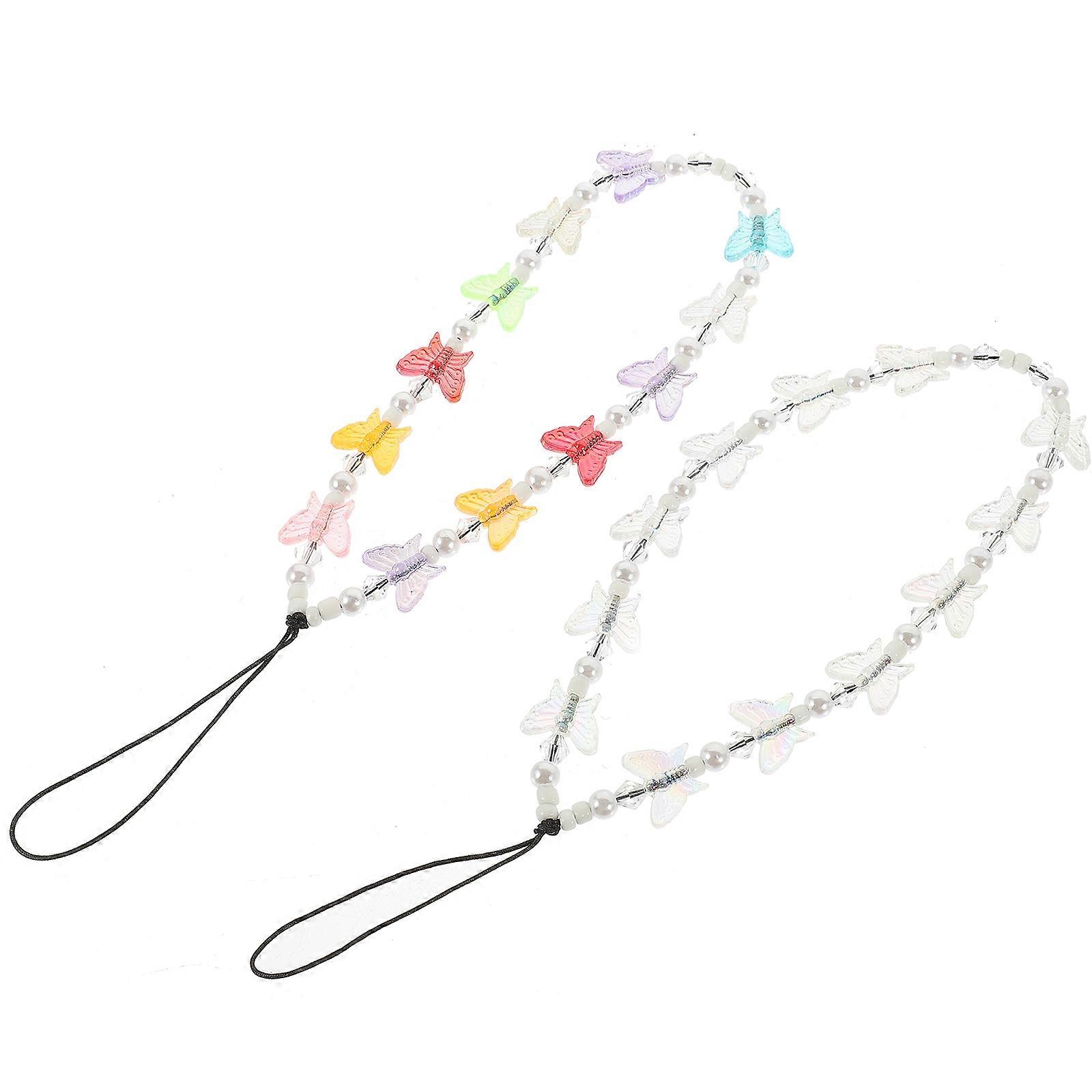 Assorted Color Butterfly Beaded Phone Lanyards 10 Pcs Daily Use Mobile Phone Charms Featuring DIY Design And Anti-Lost Functionality