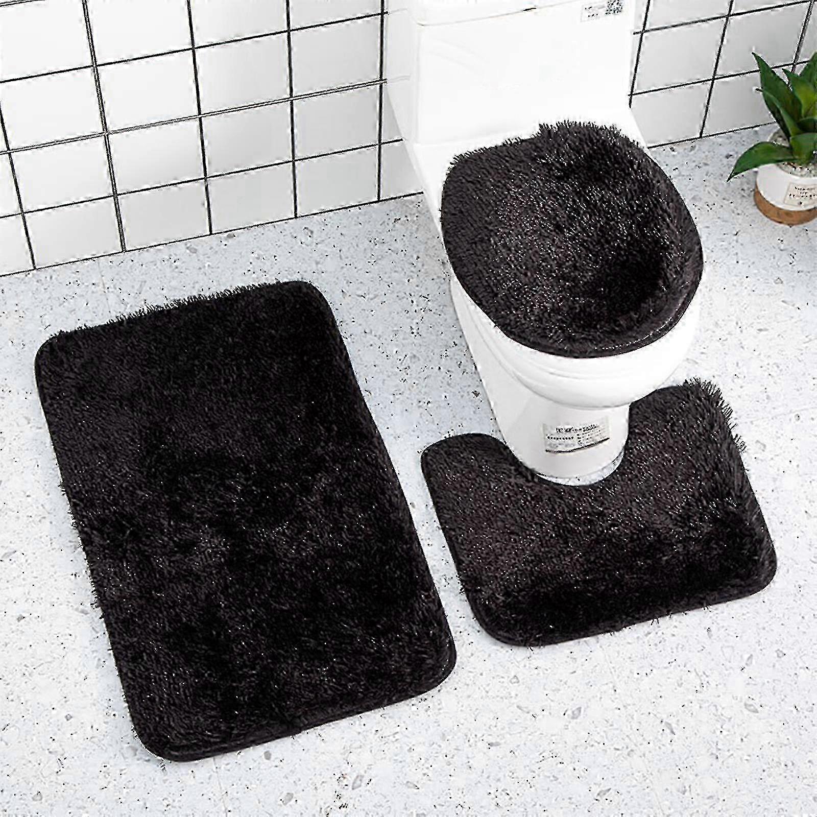 Cotton Bath Mat Set Solid Color Anti-Slip Bathroom Floor Carpet
