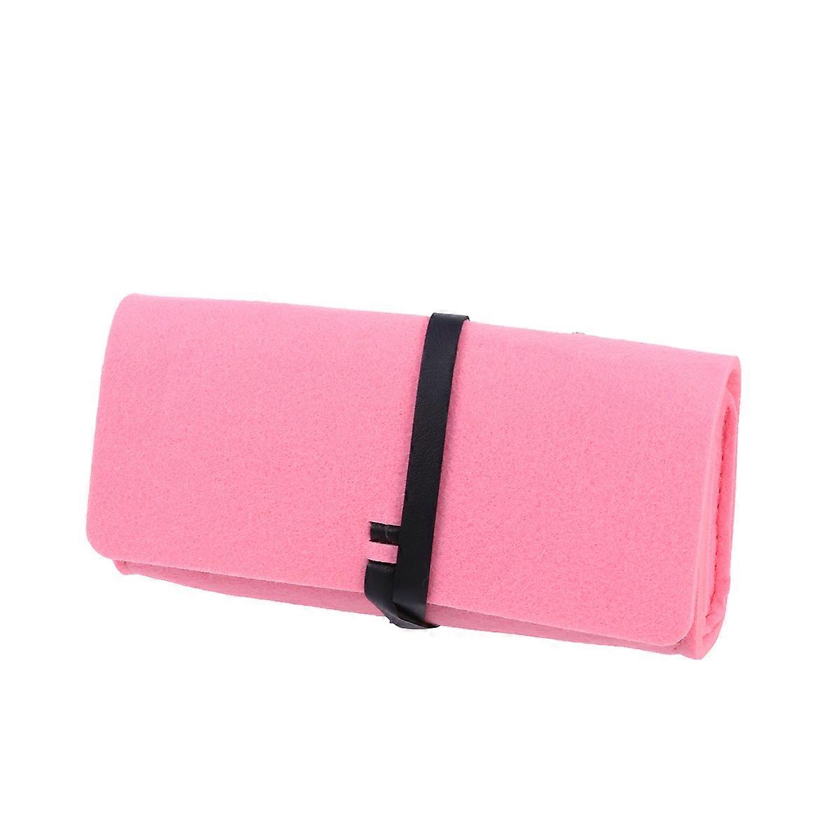 Eyeglasses Storage Bag Felt Protective Roll Up Case Portable 3Pcs Pink