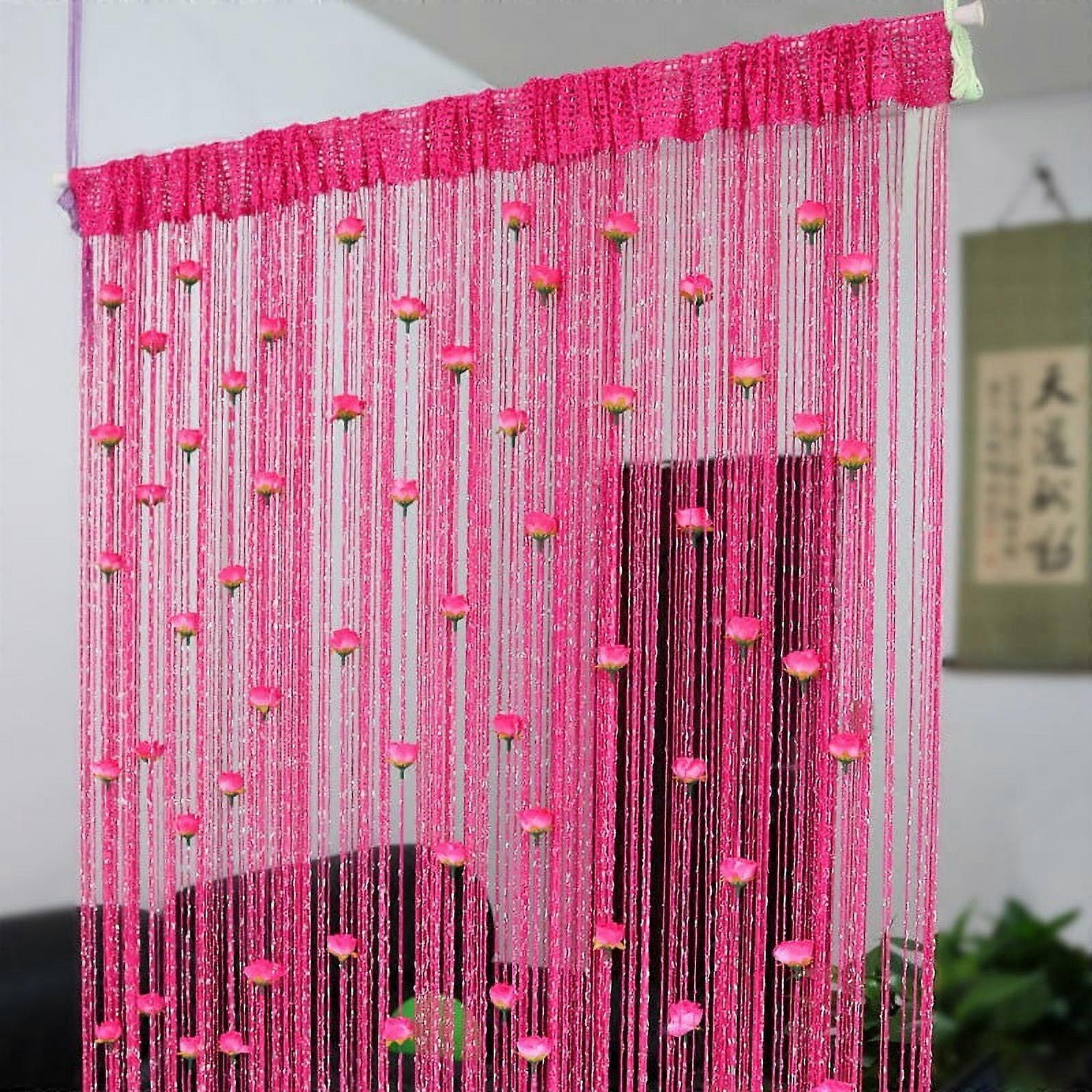Rose Thread Door Curtain, String Curtain with Roses, Room Divider & Window Decoration for Home - Elegant Fringe Curtain