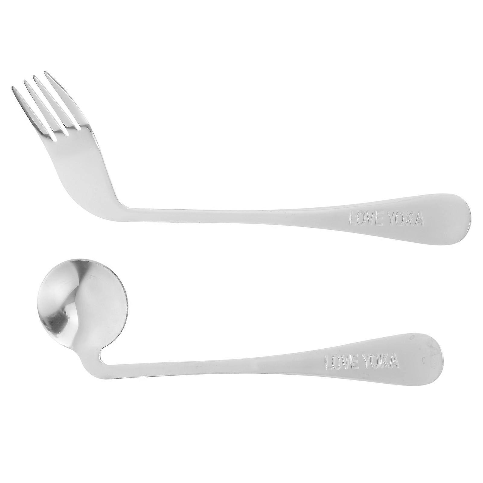 Angled Eating Fork Stainless Steel Lightweight Ergonomic Design For Seniors And Left-Handed Users 1Set
