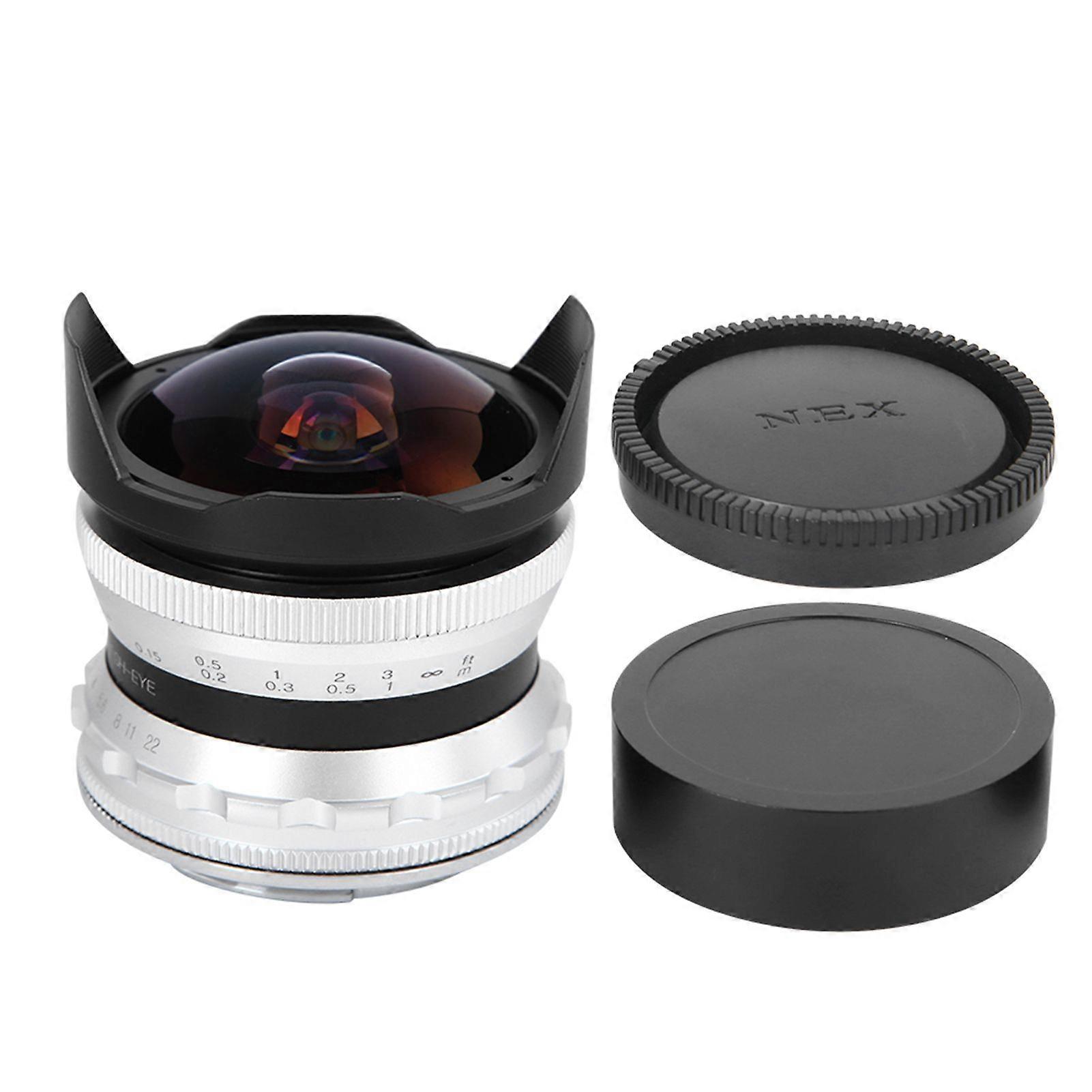 7.5MM F2.8 Fisheye Mirrorless Camera Lens Optimize Imaging Brass Mount EF M &amp; EOSM Mounts for Canon M2 M3 M5 M6 M10 M100 M50(silver )