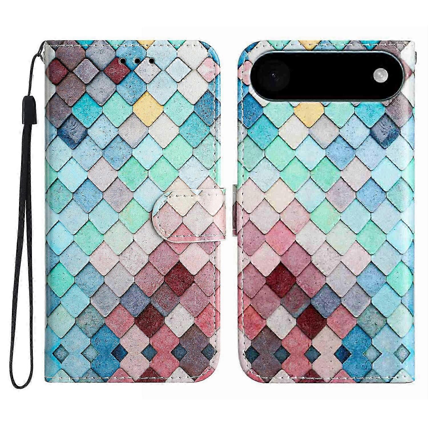 For iPhone 17 Air Wallet Case Printed Pattern Design Leather Phone Cover - Grid