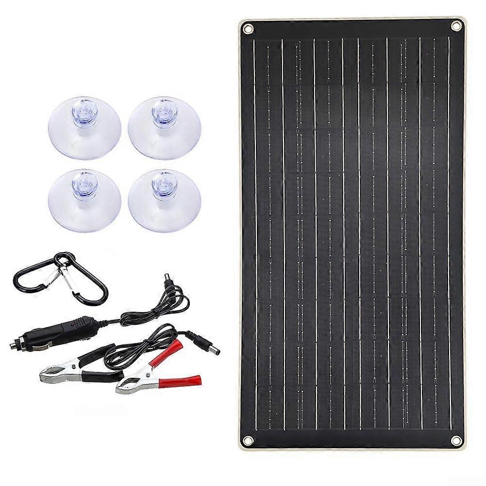 Portable 40W 18V Solar Panel With Dual USB Outputs For Outdoor Phone Charging, Includes Car Charger, Battery Clamp