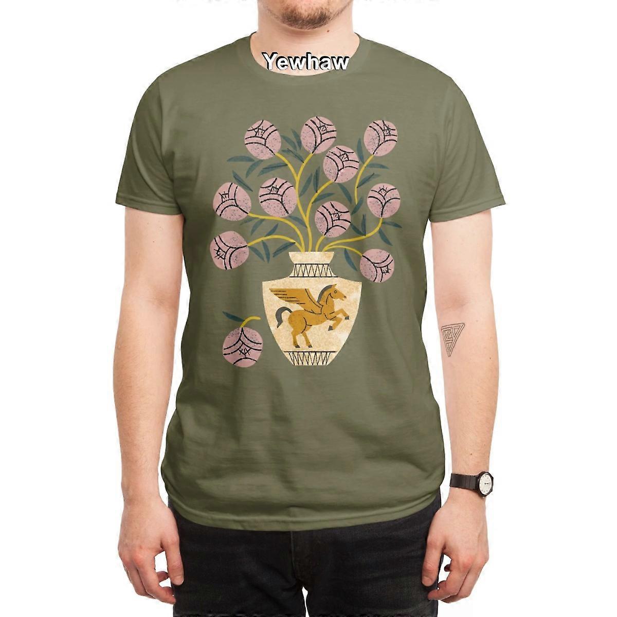 אגרטל פגסוס זר חולצת טריקו פרחים ורוד ירוק עלים דקורטיביים