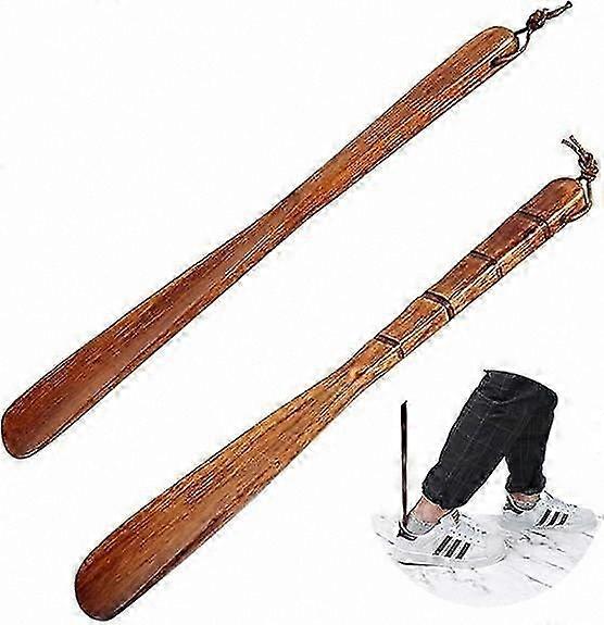 Wooden Shoe Horn Set, Long Handle Design, Includes 2 Pieces with Cord, Durable and Comfortable for Men and Women