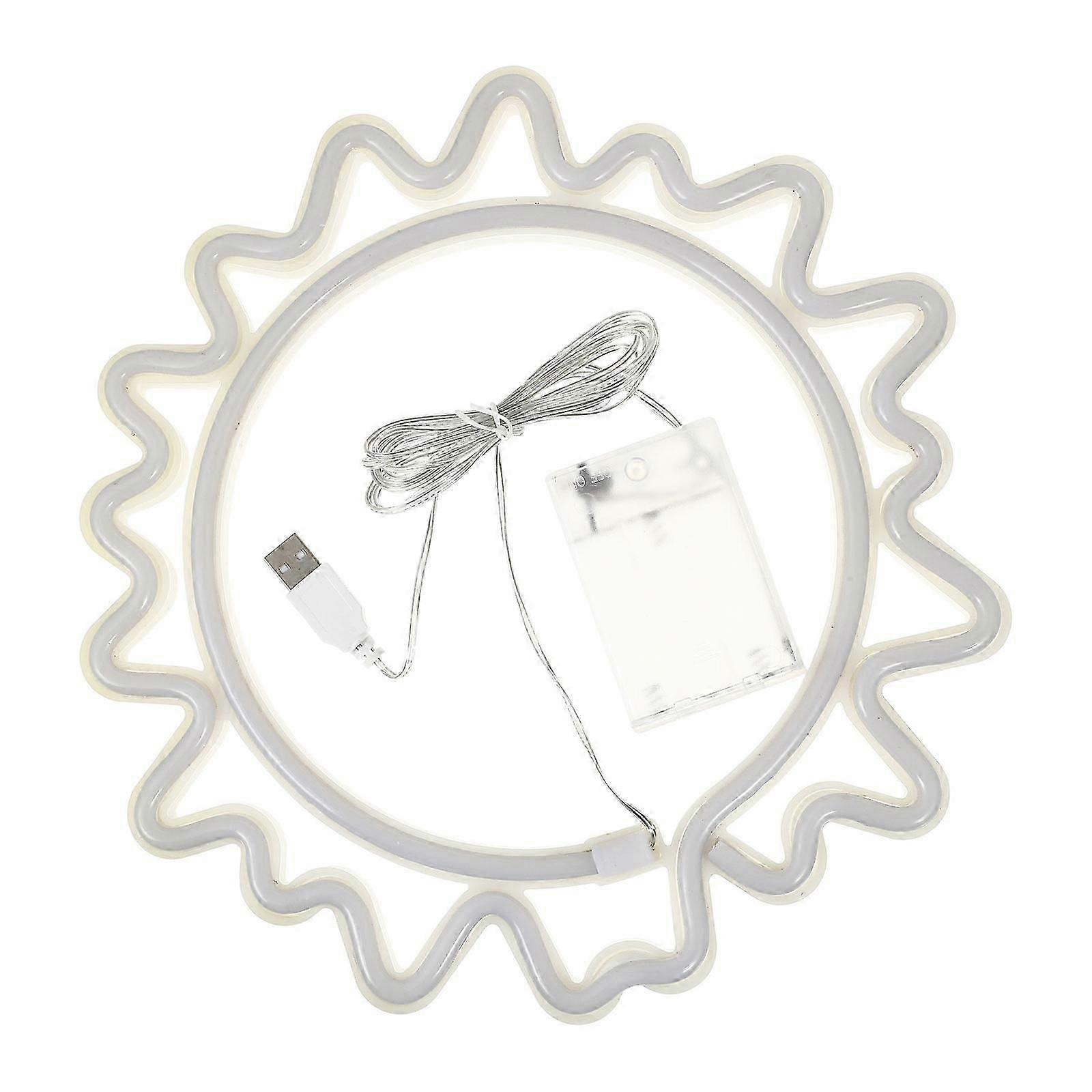 Neon Sun Night Lamp Light Decoration Round Shape Gentle Light USB Powered 1Set