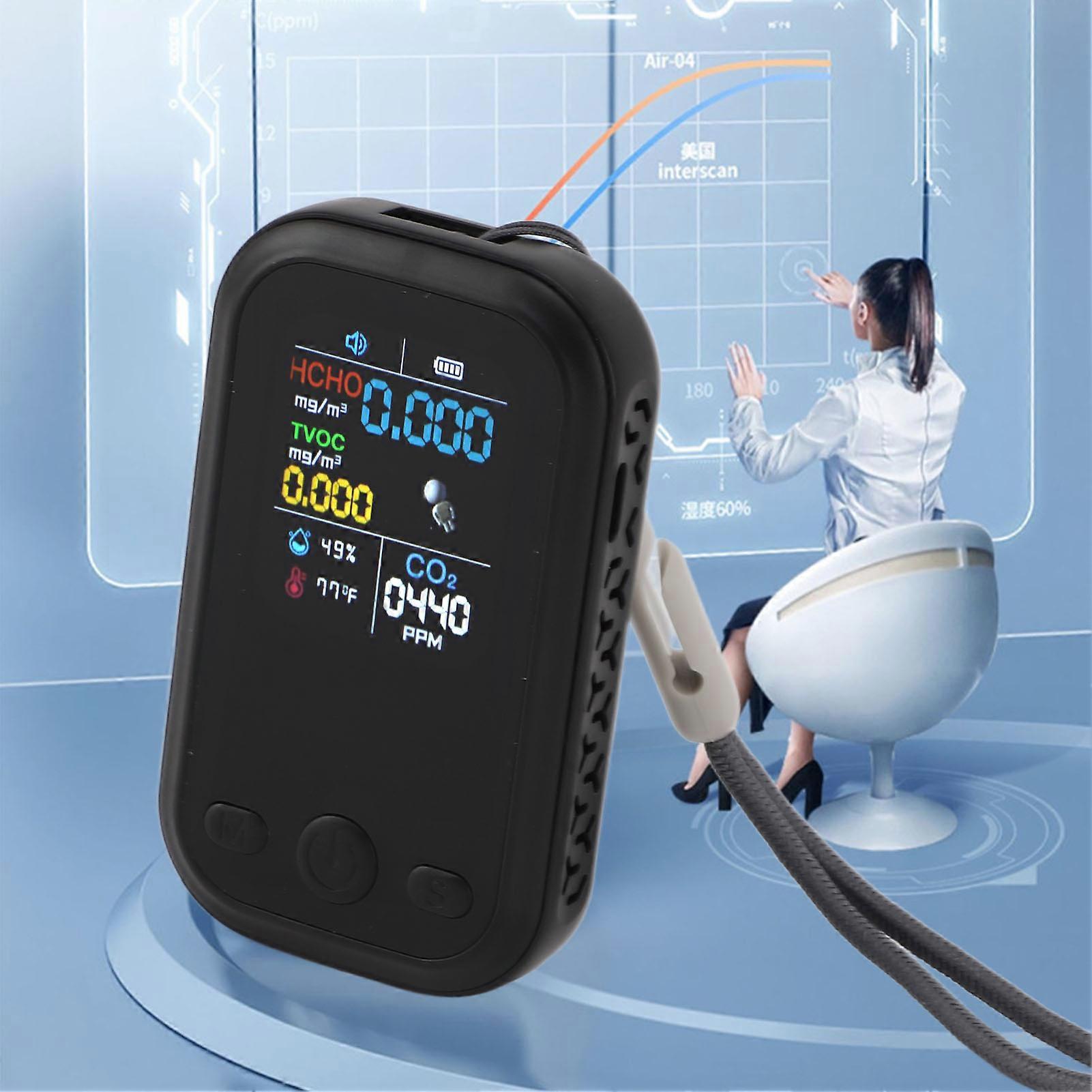 5 in 1 Air Quality Monitor Multifunctional Smart Portable CO2 Humidity Temperature Detector for Indoor Home Black 