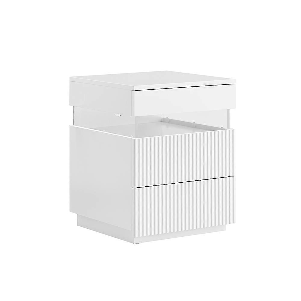 Bedside Table with 3 Drawers, 2 Acrylic Side Panels & LED Light, 3 Adjustable Light Colours, Modern Bedside Cabinet Side Table,SoBuy FBT167-E-W