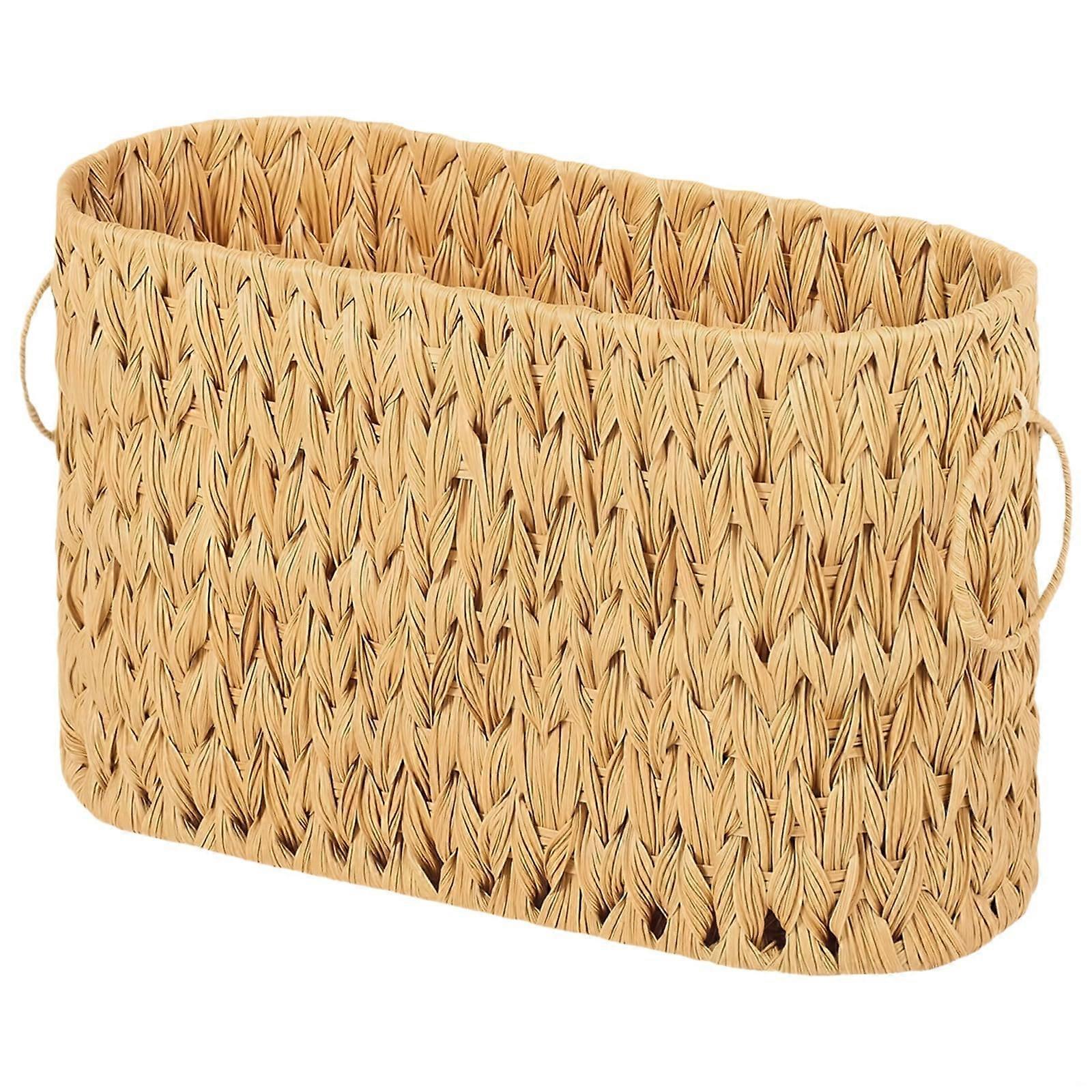 Toilet Paper Basket Storage Narrow Woven Design Bathroom Tissue Organizer RingHandle Small Spaces
