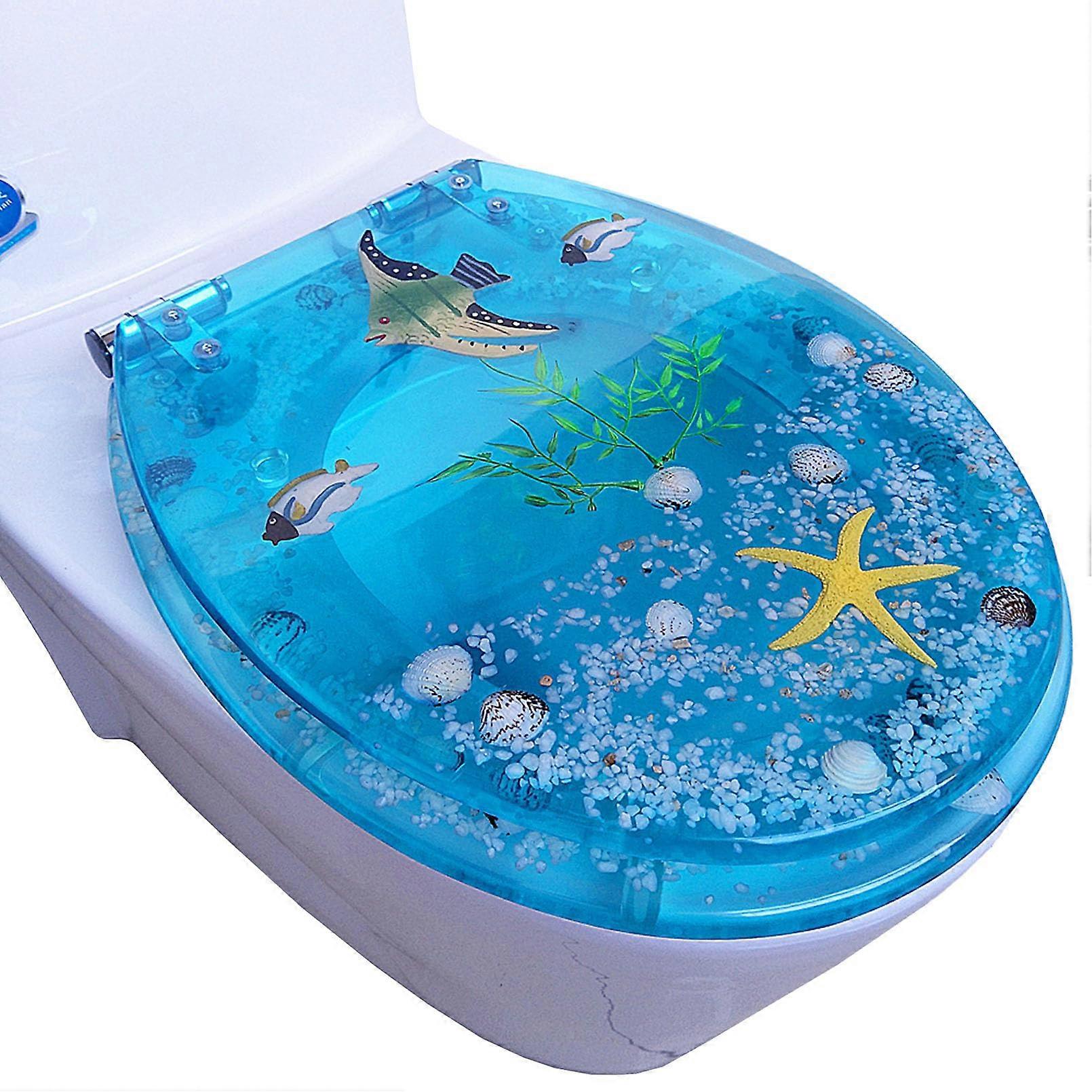 Toilet Seat Soft Close Quick Release  Fixing Stay Tight Oval Resin Antibacterial With Stainless Hinges Blue