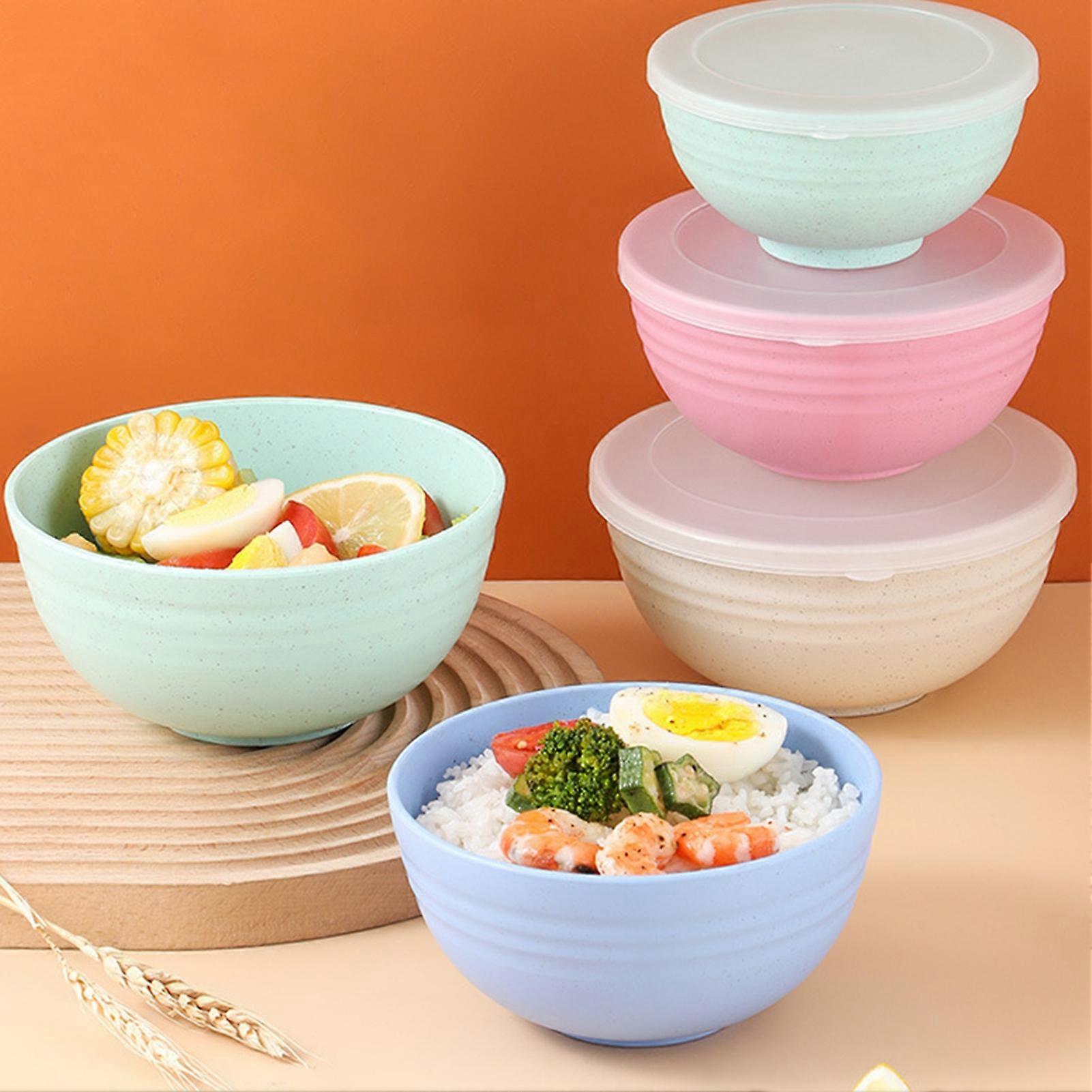 Hariumiu 4pcs Salad Bowl Set, Lightweight & Durable, with Dust-proof Lid, Multifunctional for Home, RV, Camping, Soup, Compatible with Daily Use