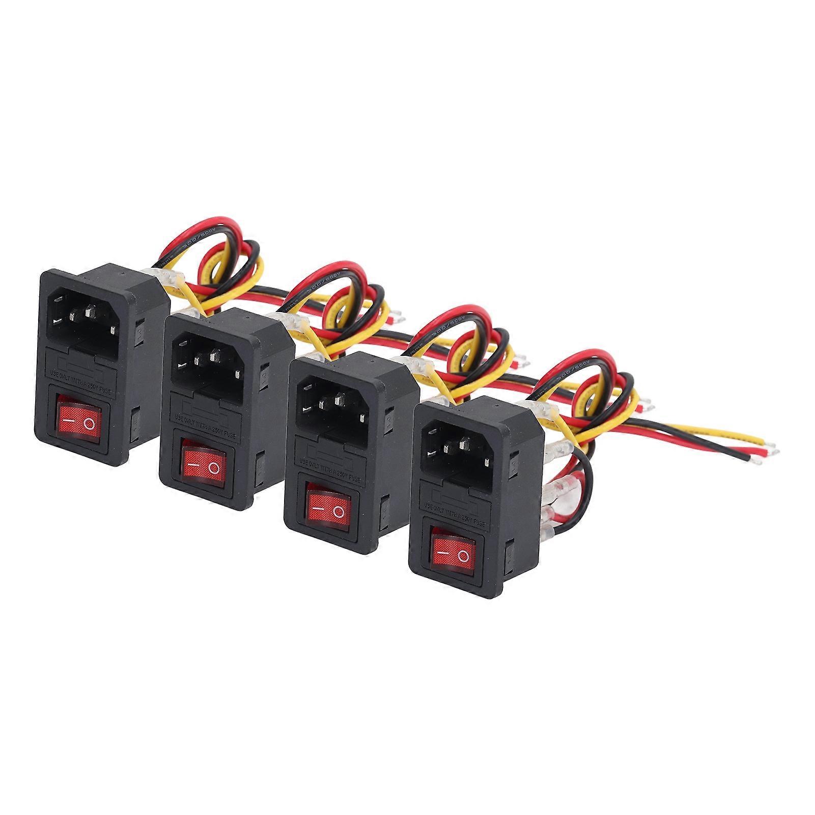 4Pcs 3D Printer Connector Fuse Power Switch with Indicator 3Pin IEC320 C14 Inlet Rocker Switch AC250V 10A